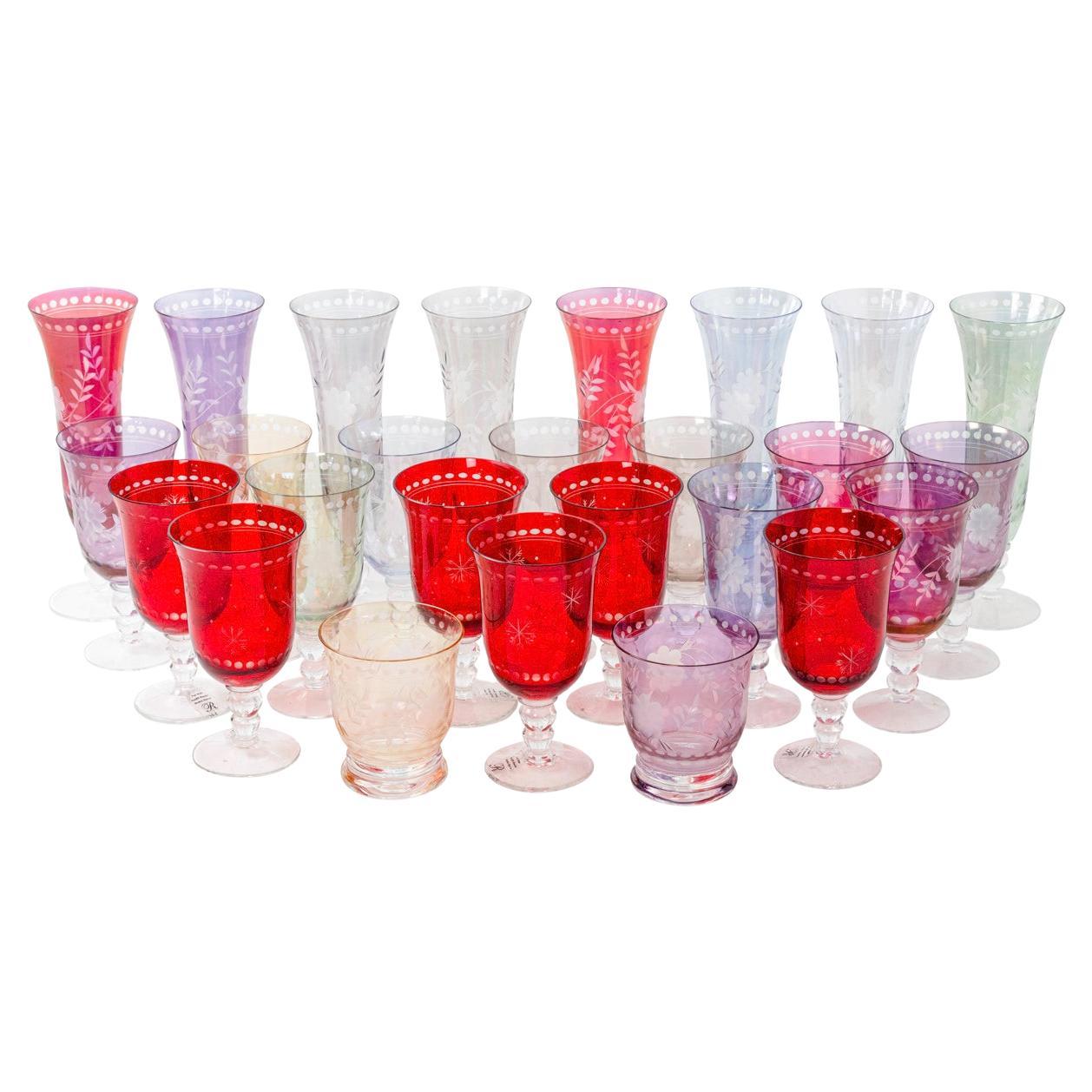 Bohemian crystal style glassware set, contemporary work For Sale