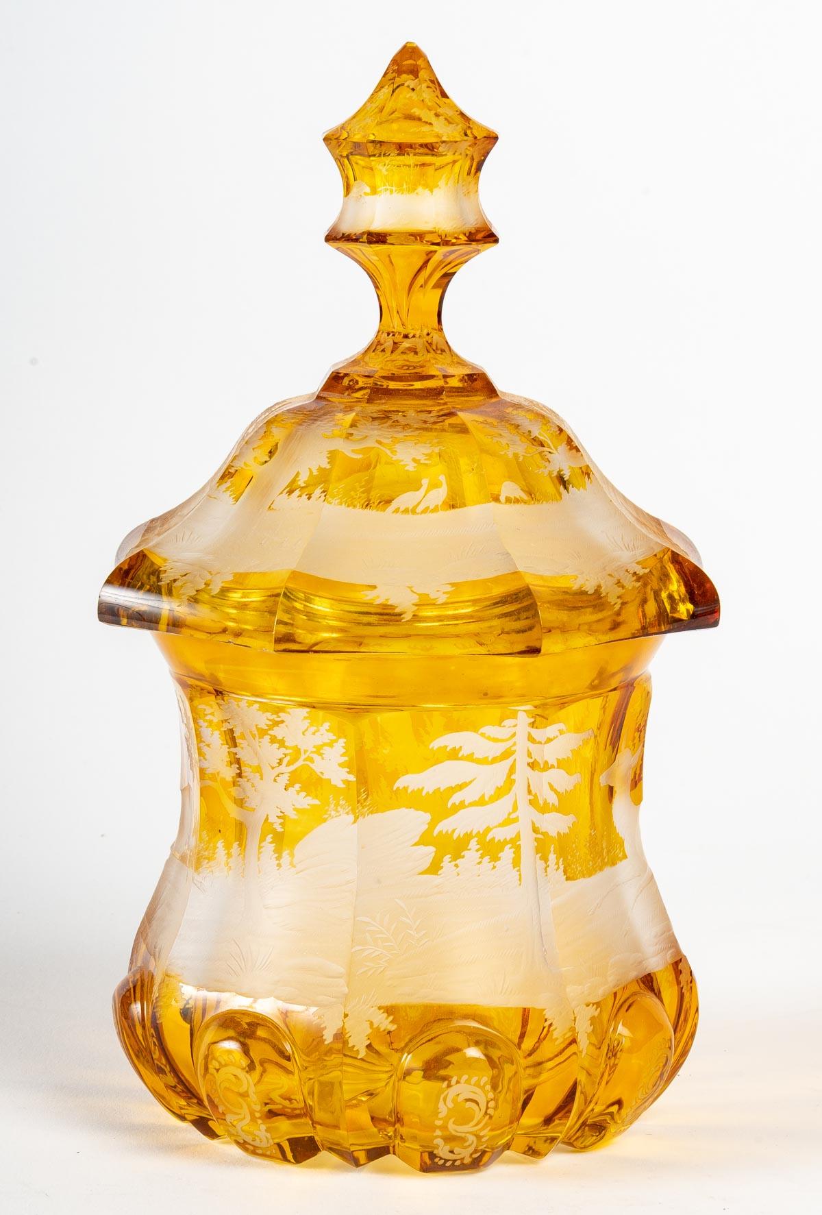 Bohemian Crystal Sugar Bowl, 19th Century In Good Condition In Saint-Ouen, FR