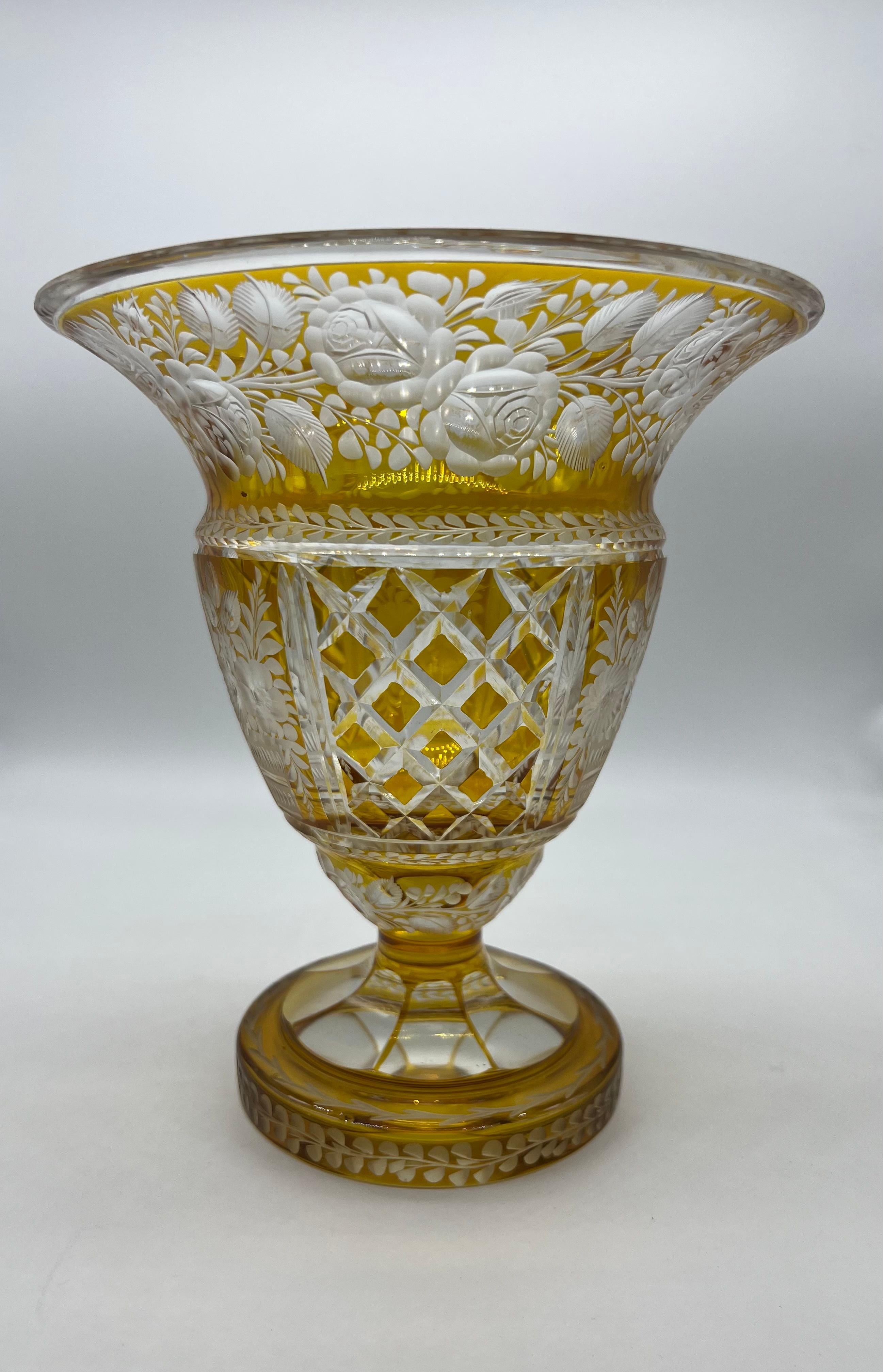Bohemian Crystal Vase Amber, 1930 In Good Condition In Vienna, AT