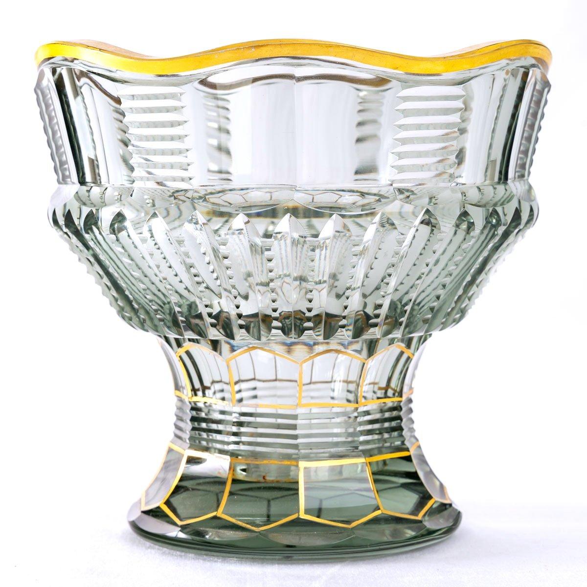 Bohemian Crystal Vase, Transparent & Gold Highlights, Maison Moser, Art Deco For Sale 1
