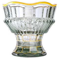 Antique Bohemian Crystal Vase, Transparent & Gold Highlights, Maison Moser, Art Deco
