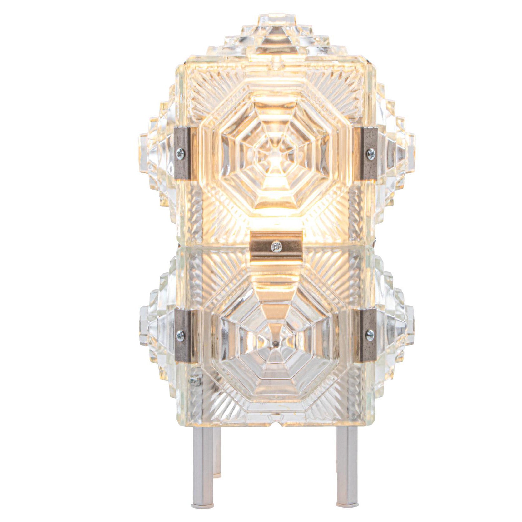 Lampe de bureau cubiste bohème en verre et chrome par Kamenicky Senov, 1980 en vente