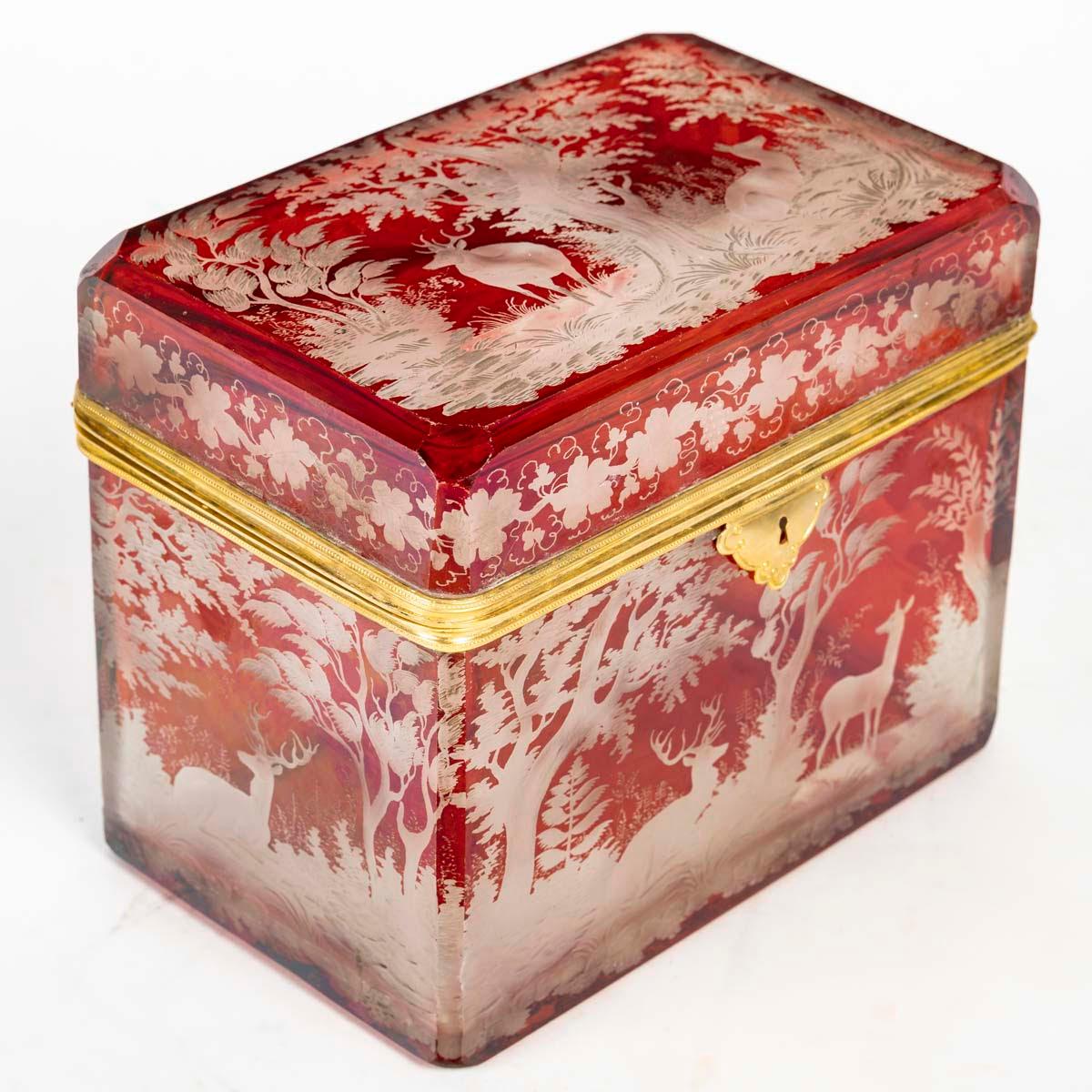 French Bohemian Cut Crystal Box, 19th Century, Napoleon III Period. For Sale