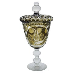 Bohemian cut crystal candy box enamelled in green