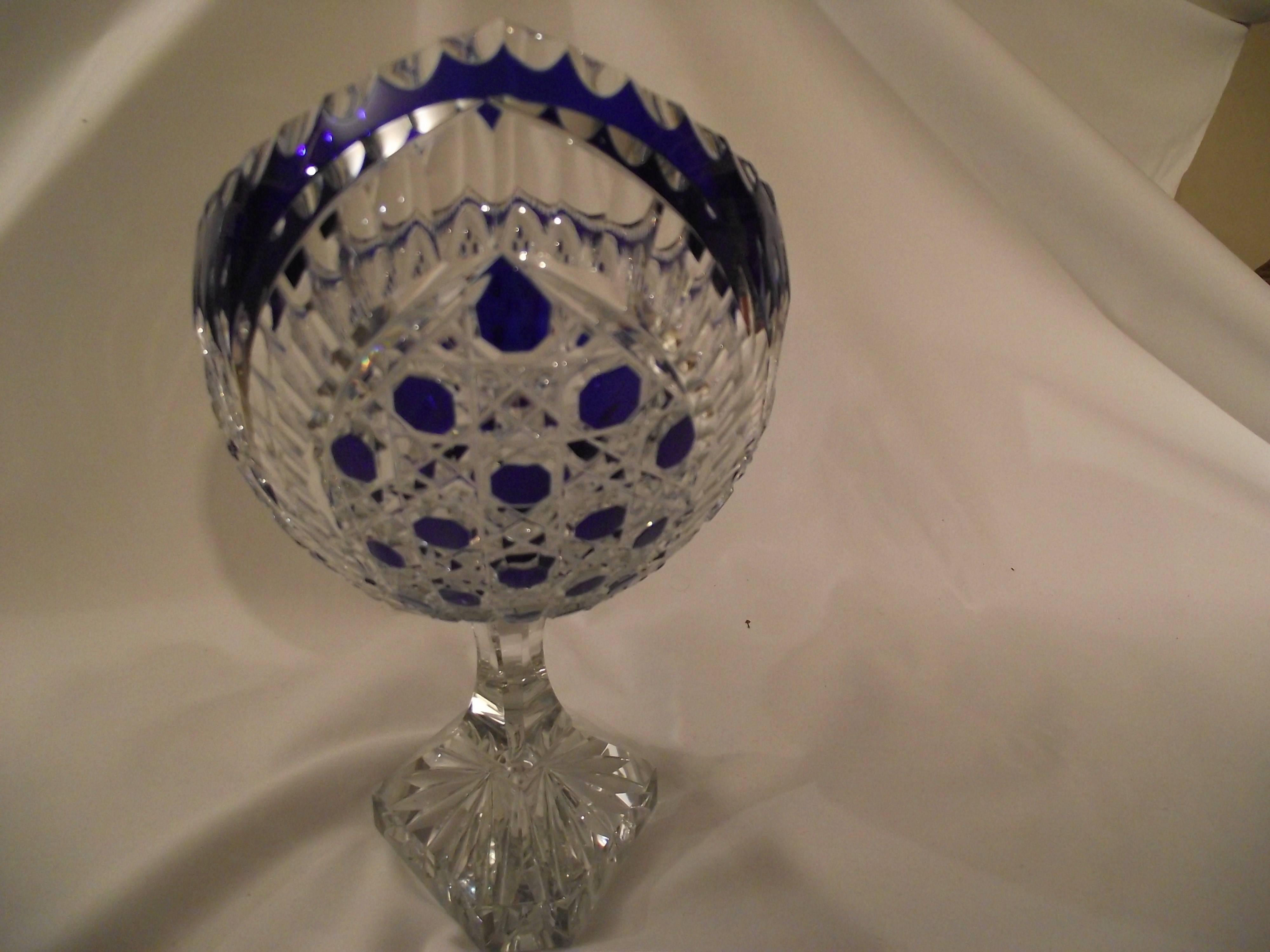Remarkable cobalt blue to clear cut crystal centrepiece. Absolutely beautiful. Unusual shape.