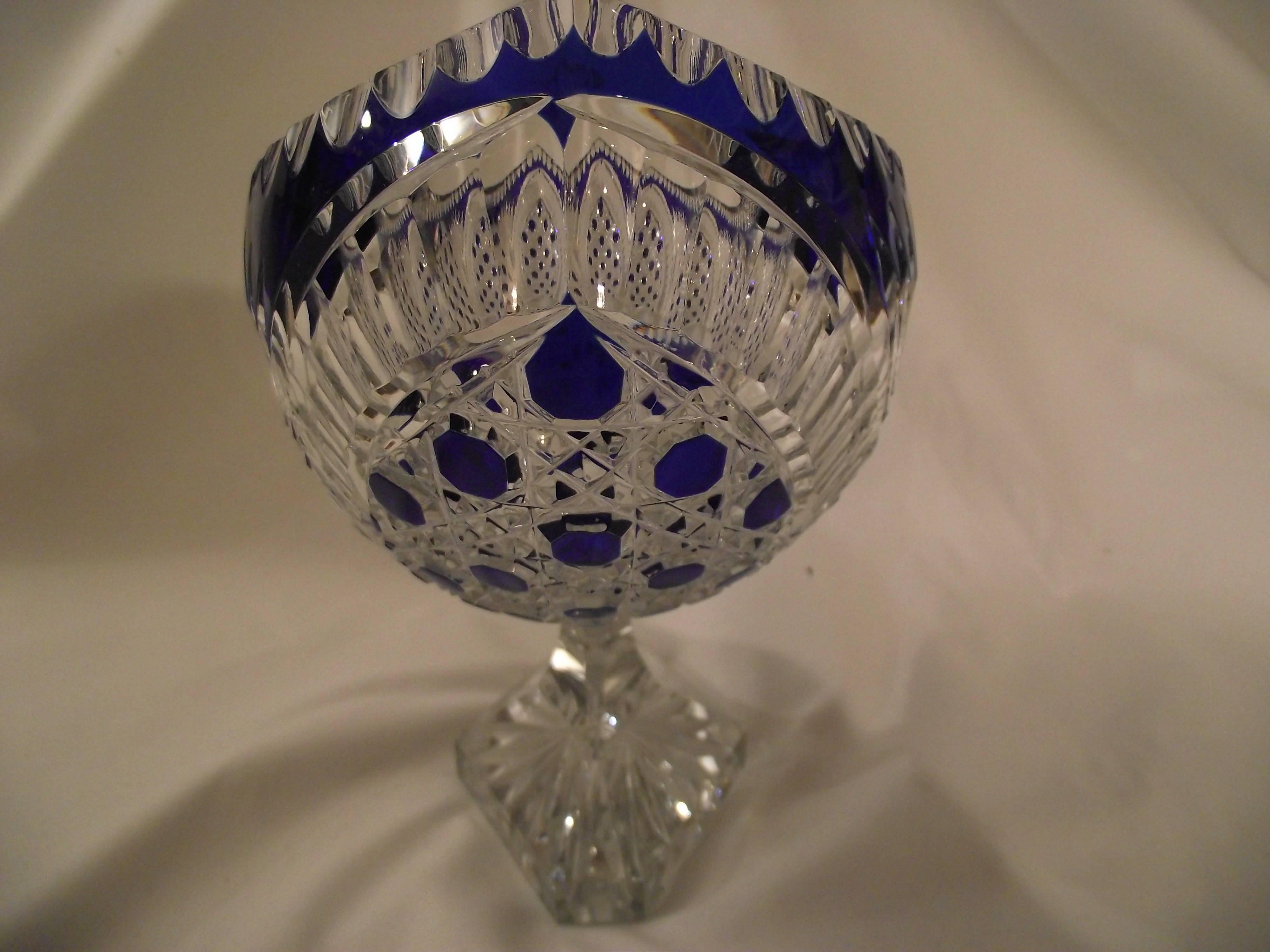 Hand-Crafted Bohemian Cut Crystal Centrepiece, Cobalt Blue to Clear