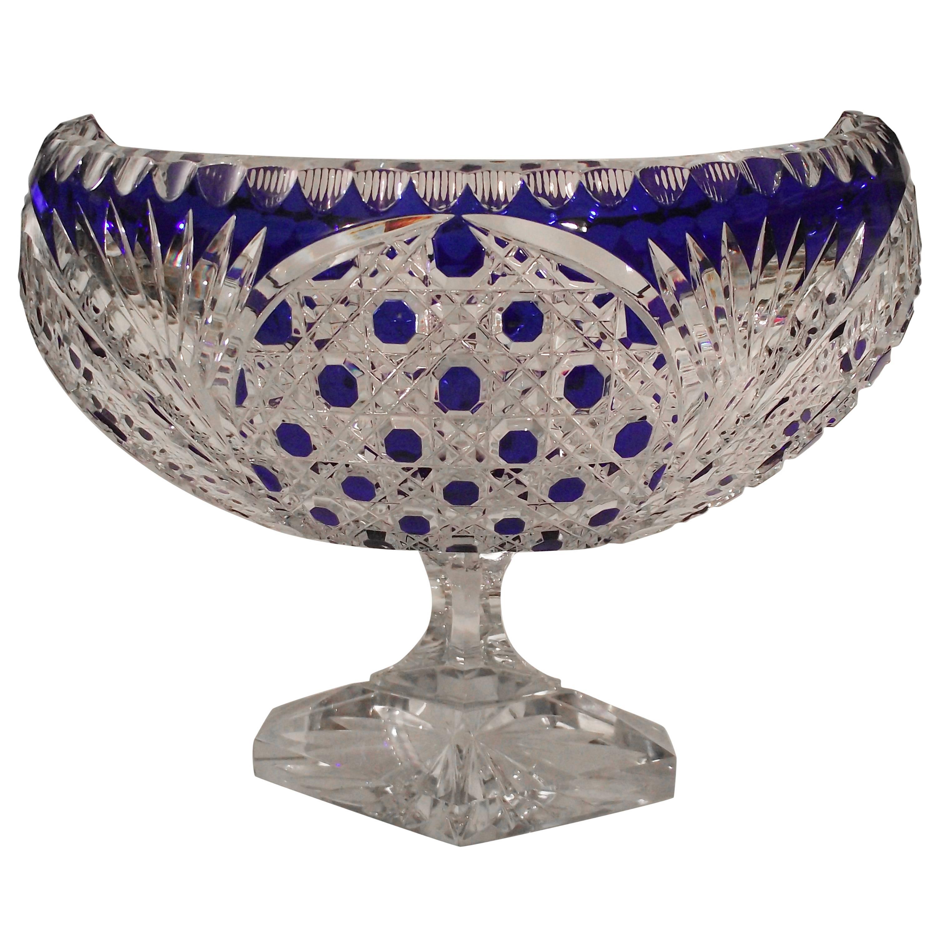 Bohemian Cut Crystal Centrepiece, Cobalt Blue to Clear