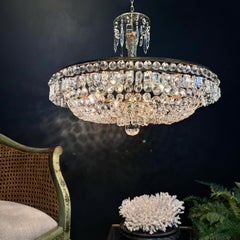 Bohemian Cut Crystal Tiered Basket Chandelier Circa 1920