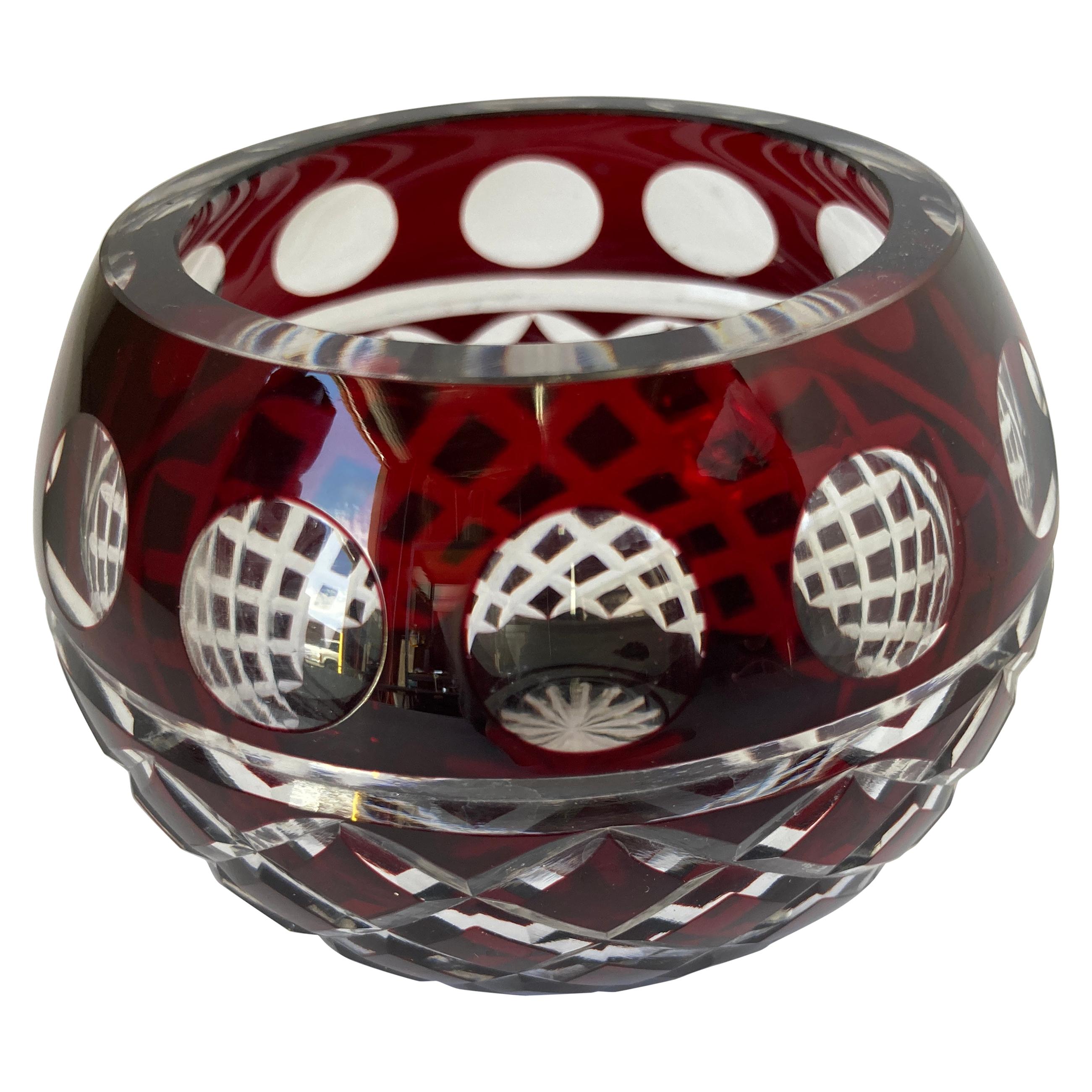 Bohemian Cut Crystal Votive Holder in Cranberry to Clear