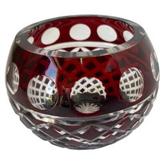 Bohemian Cut Crystal Votive Holder in Cranberry to Clear