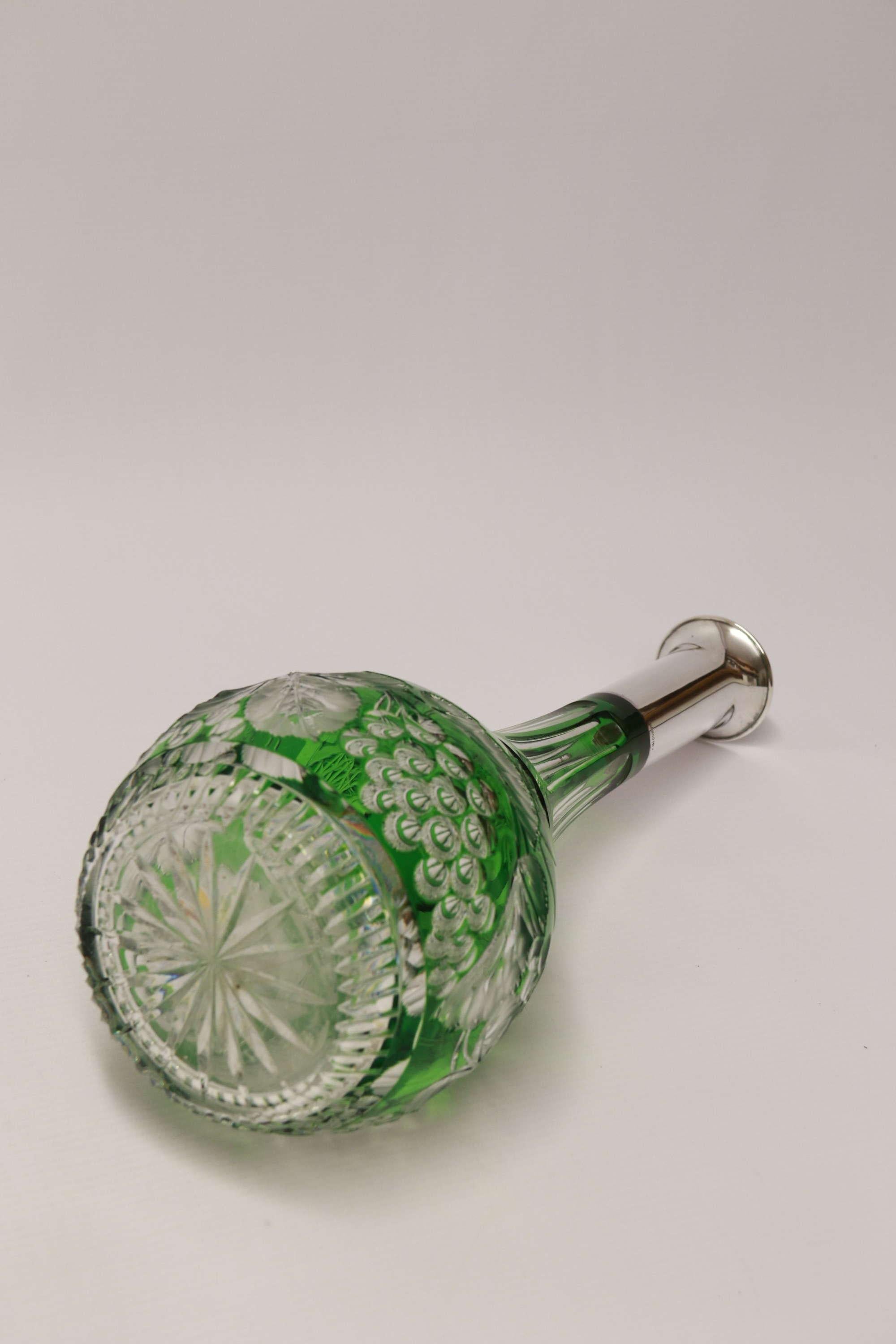 Czech Bohemian Cut Glass and Silver Topped Spirit Decanter, Circa 1930 For Sale