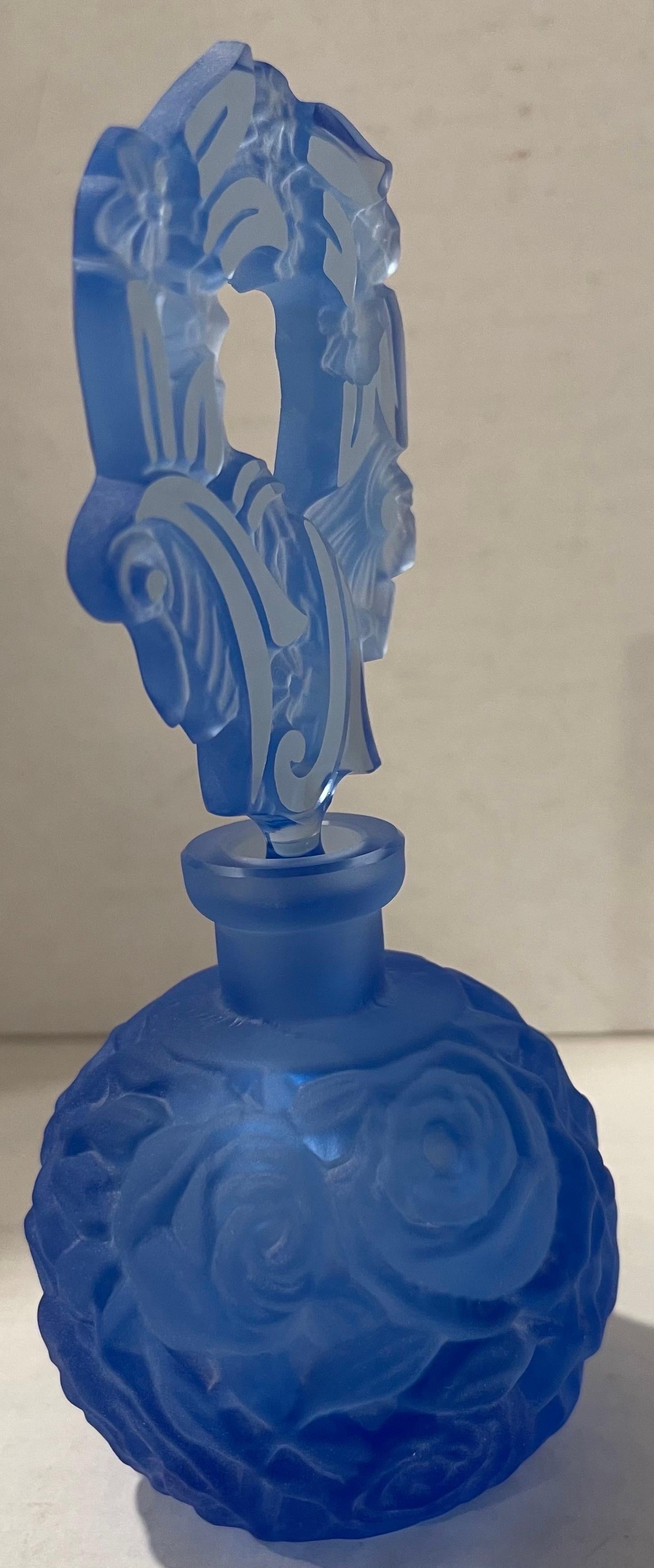 Bohemian Cut Glass Blue Perfume Bottle For Sale 3