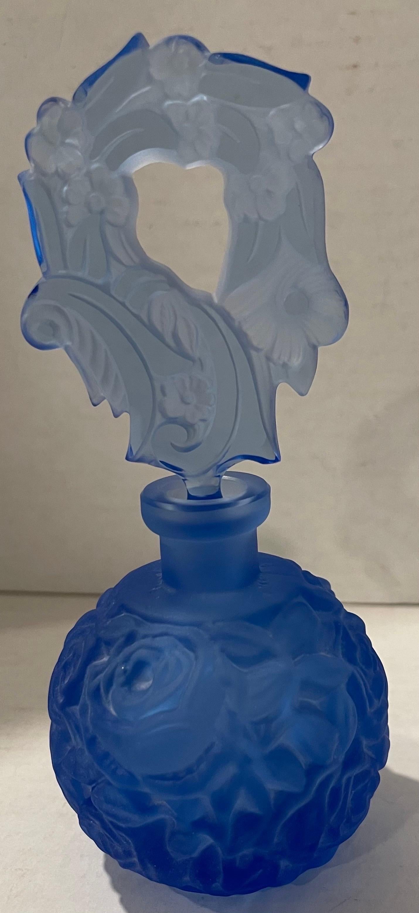 Bohemian Cut Glass Blue Perfume Bottle For Sale 5