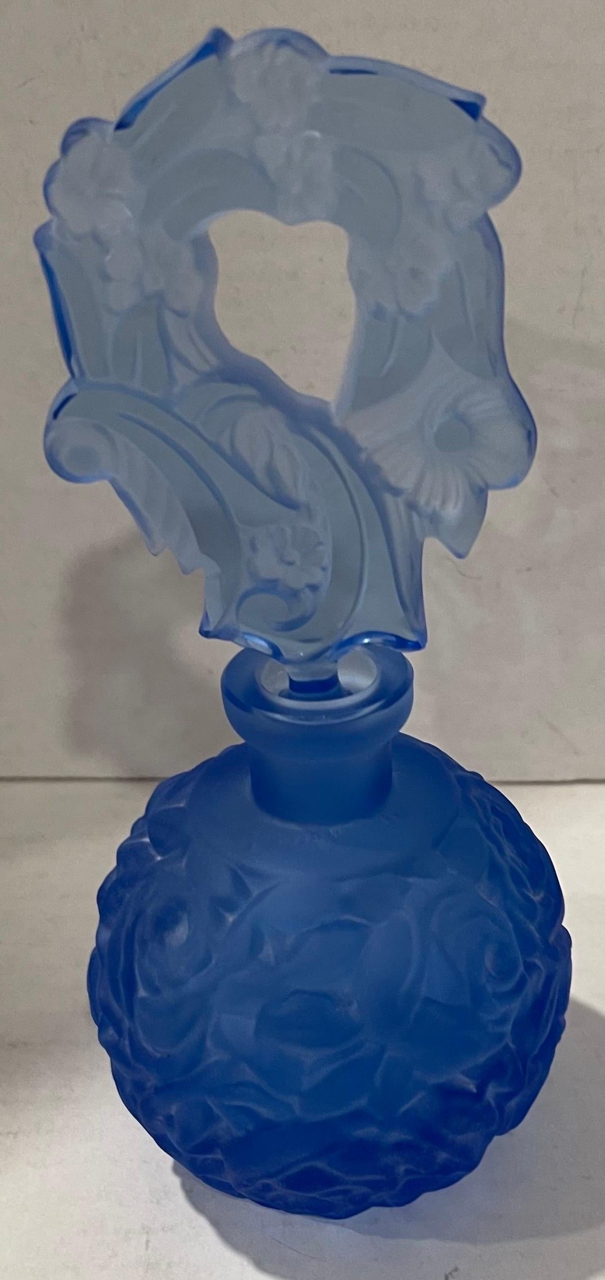 Art Nouveau Bohemian Cut Glass Blue Perfume Bottle For Sale