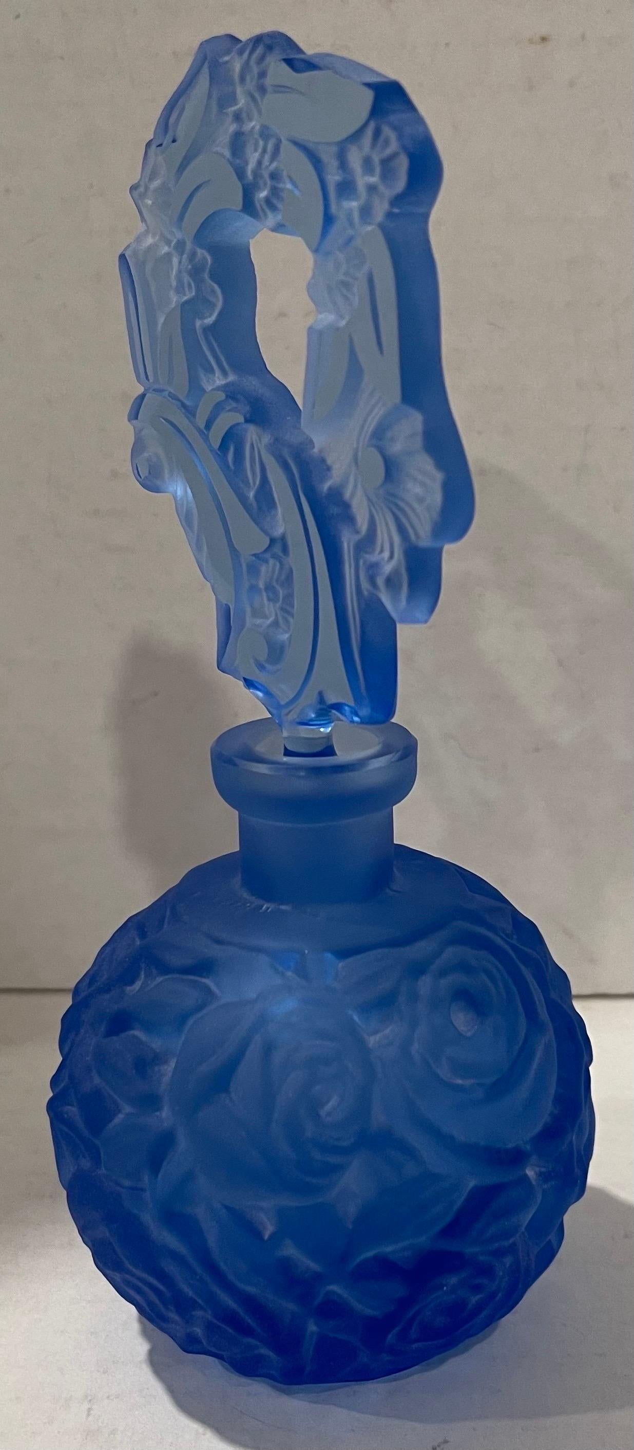 American Bohemian Cut Glass Blue Perfume Bottle For Sale