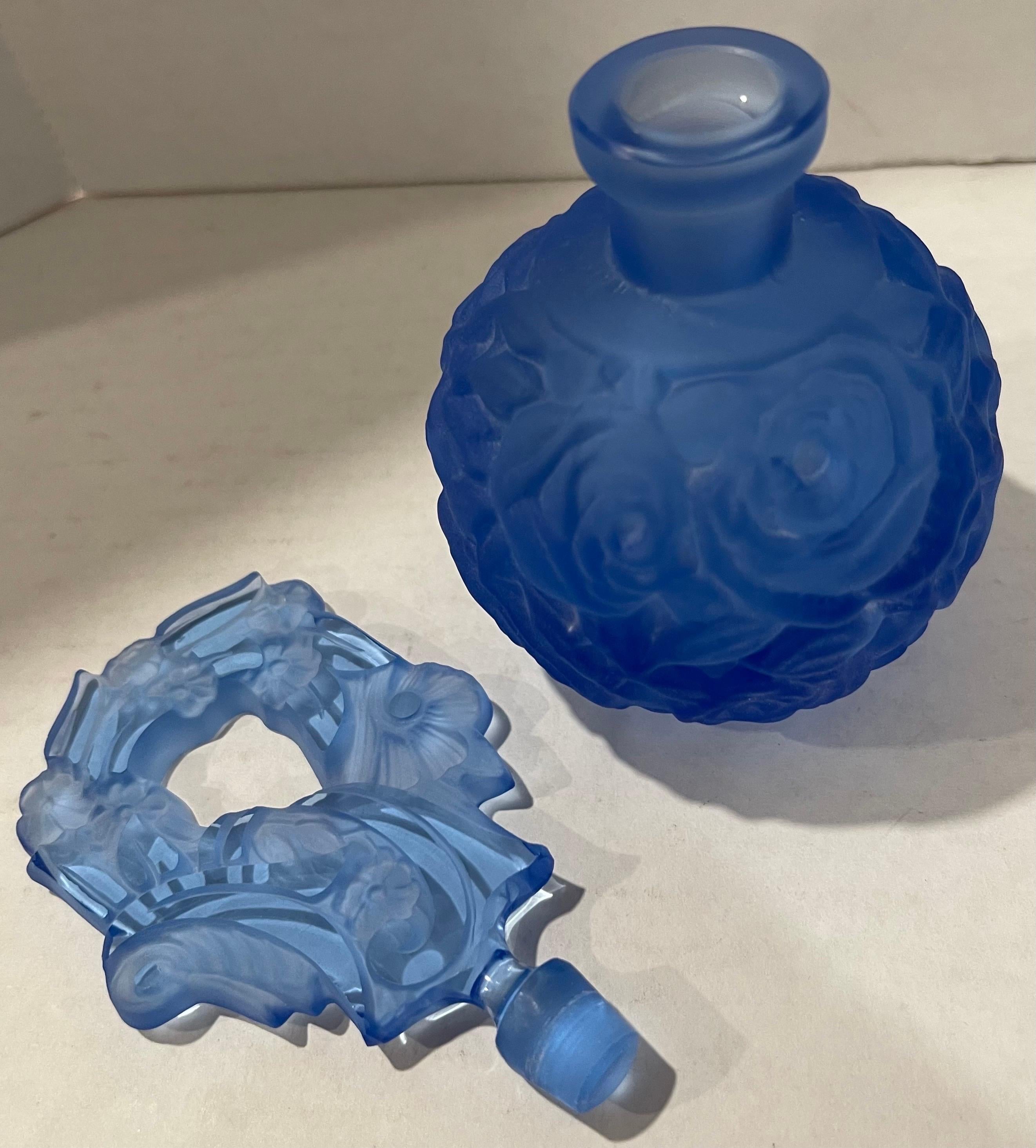 Bohemian Cut Glass Blue Perfume Bottle For Sale 1