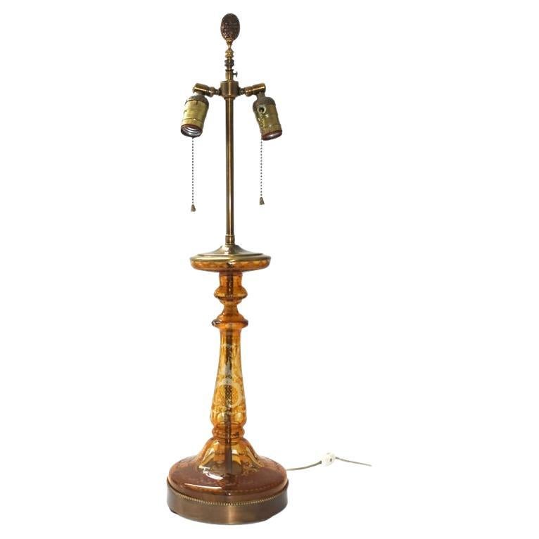 Bohemian Cut Glass Candlestick Lamp For Sale