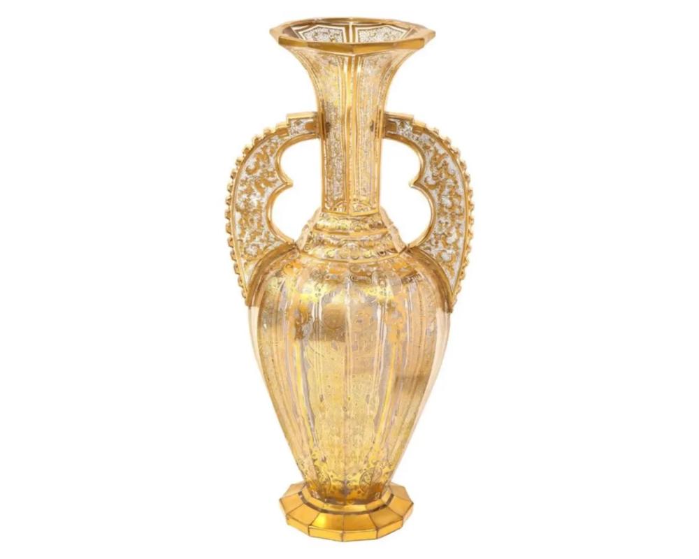 A Bohemian cut-glass vase in the 