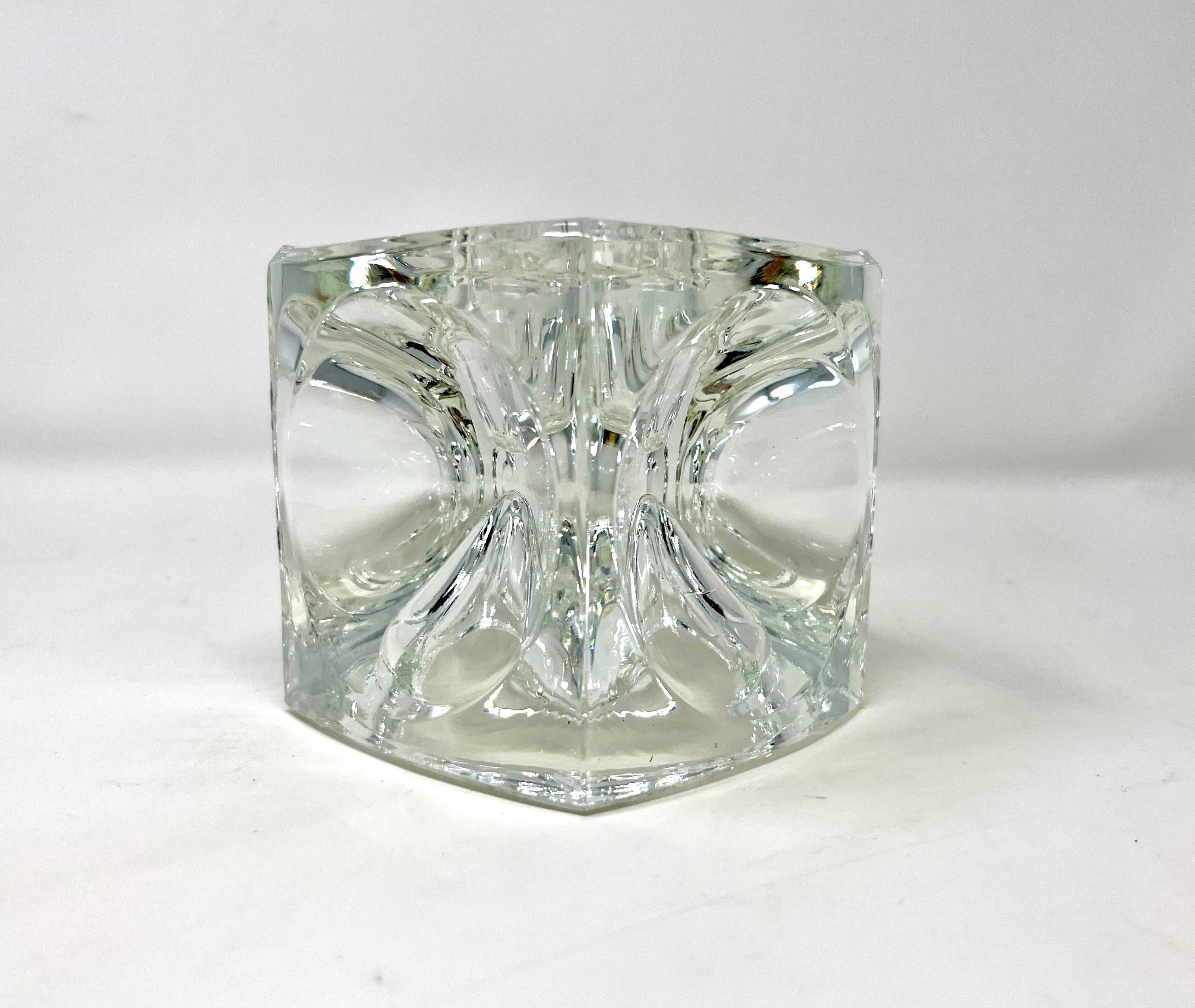 Mid-Century Modern Bohemian Czech Art Glass Ice Cube Candle Holder by Rudolf Jurnikl For Sale