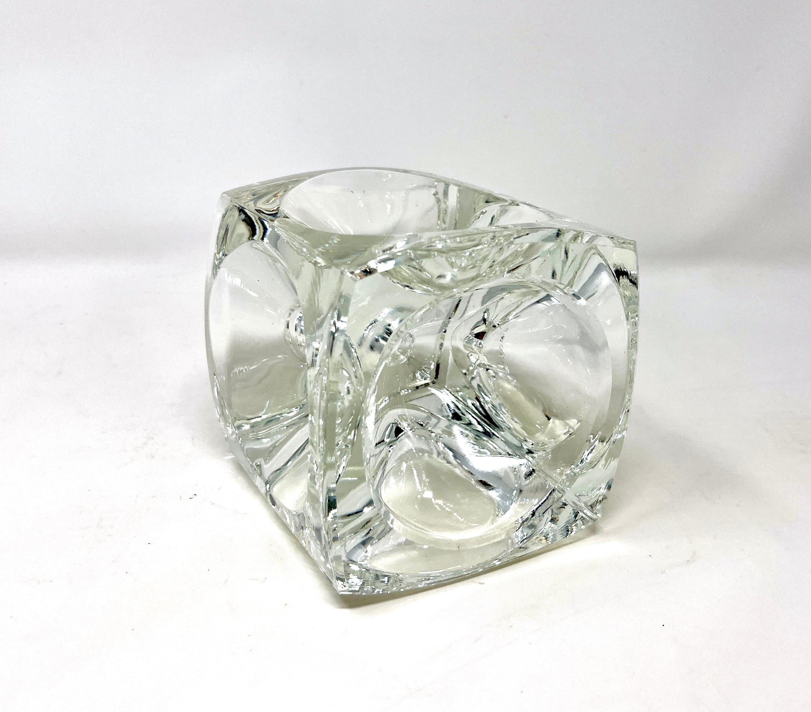 Pressed Bohemian Czech Art Glass Ice Cube Candle Holder by Rudolf Jurnikl For Sale