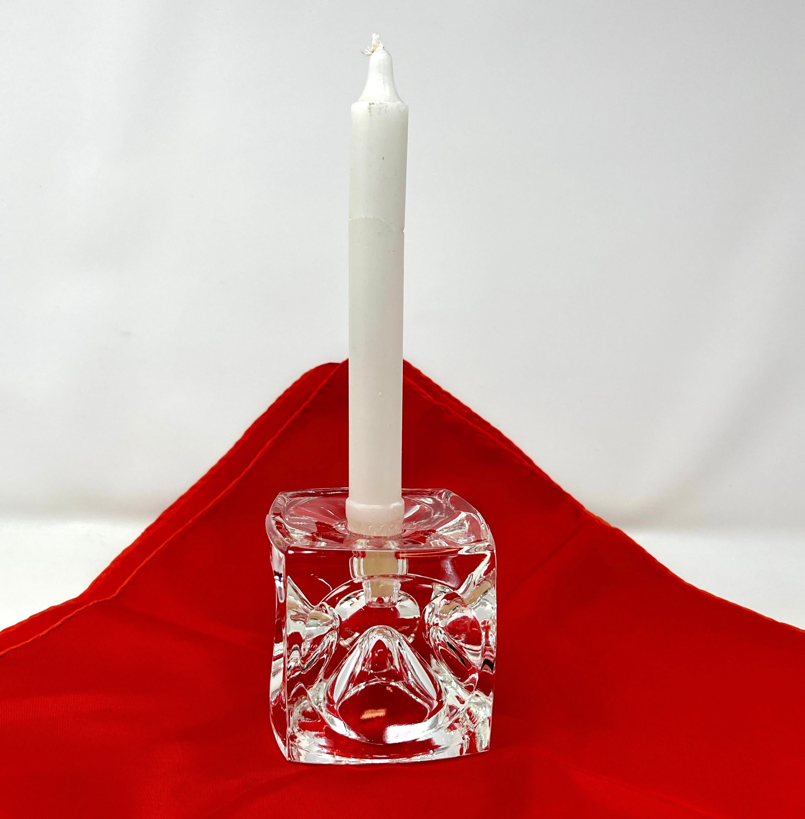 Bohemian Czech Art Glass Ice Cube Candle Holder by Rudolf Jurnikl In Excellent Condition For Sale In Chicago, IL