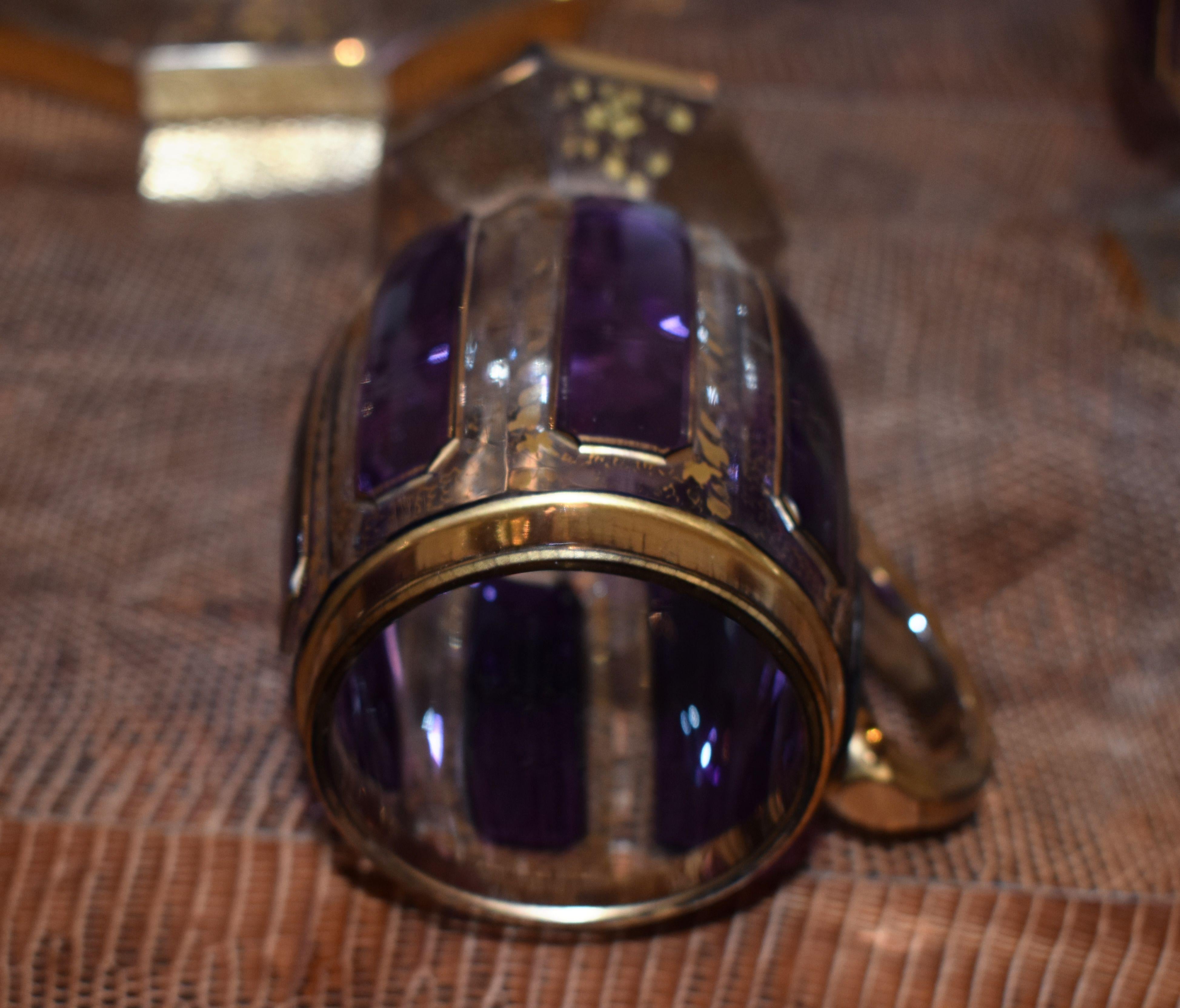 Bol à punch de Bohème tchèque violet cobalt et or avec six tasses en vente 1