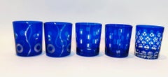 Bohemian Czech Crystal Cobalt Blue Tumblers by Ajka Hungary Set of 5
