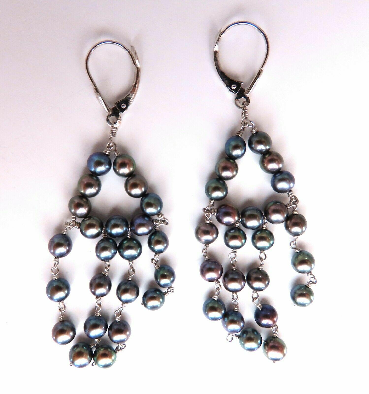 Women's or Men's Bohemian Deco Freshwater Pearls Dangling Earrings 14 Karat For Sale