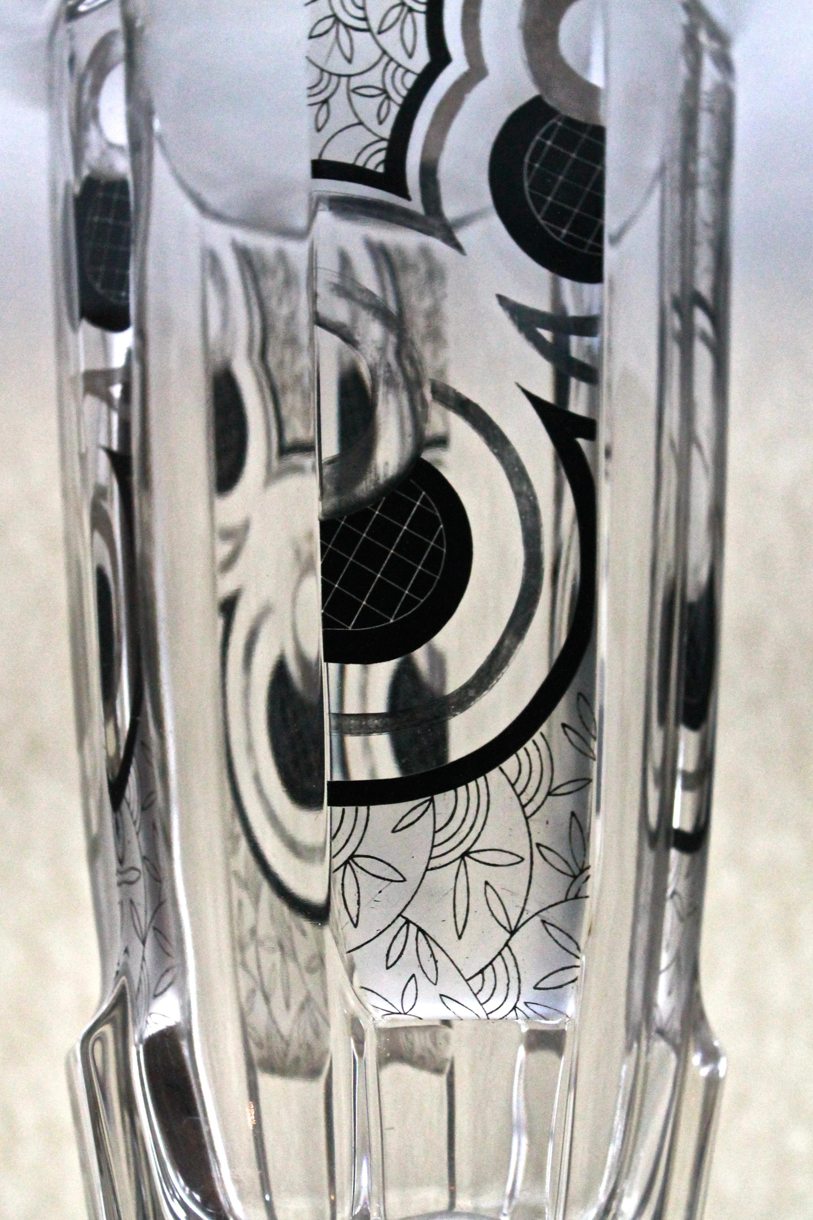 Czech Bohemian Deco Glass Vase For Sale