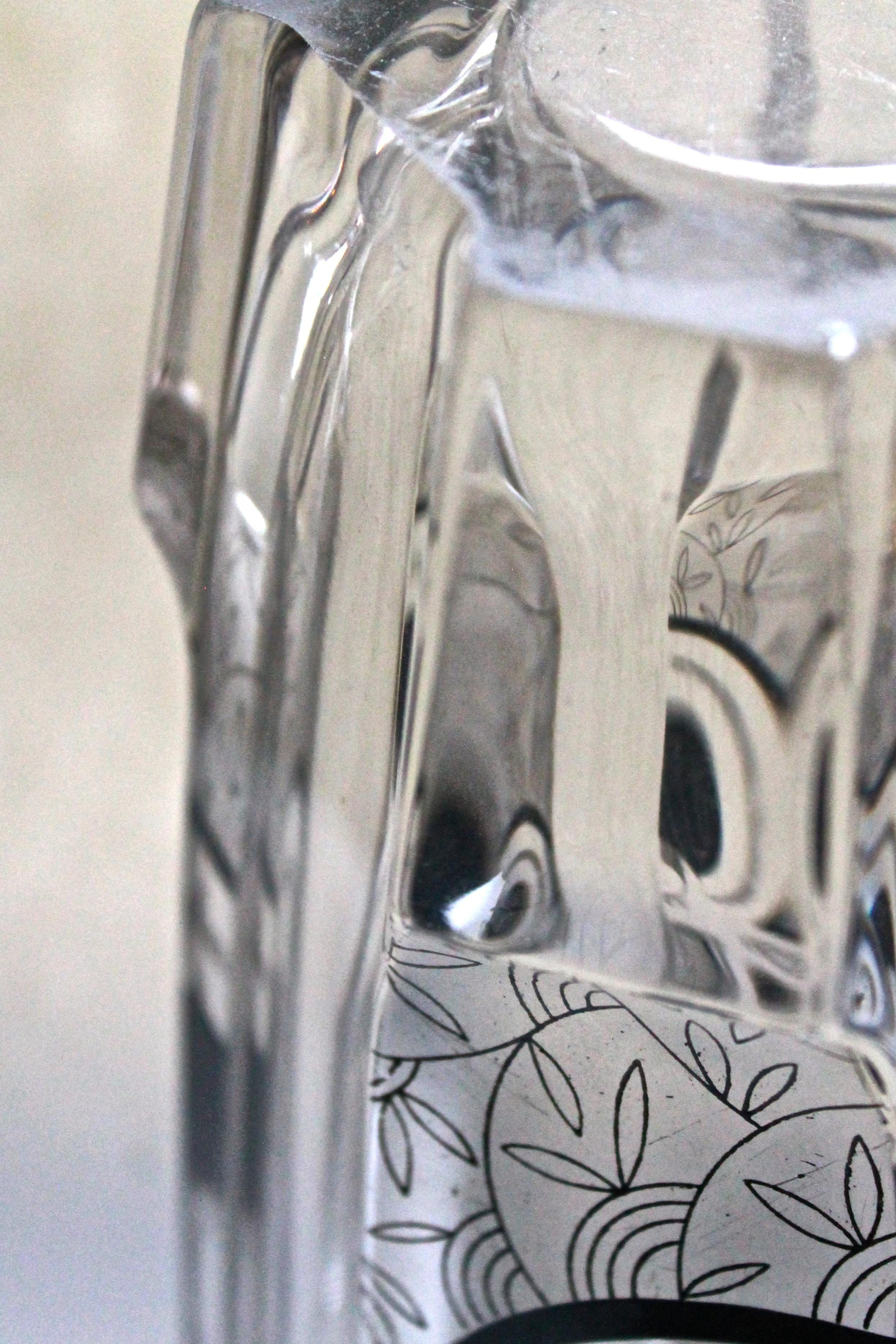 Etched Bohemian Deco Glass Vase For Sale