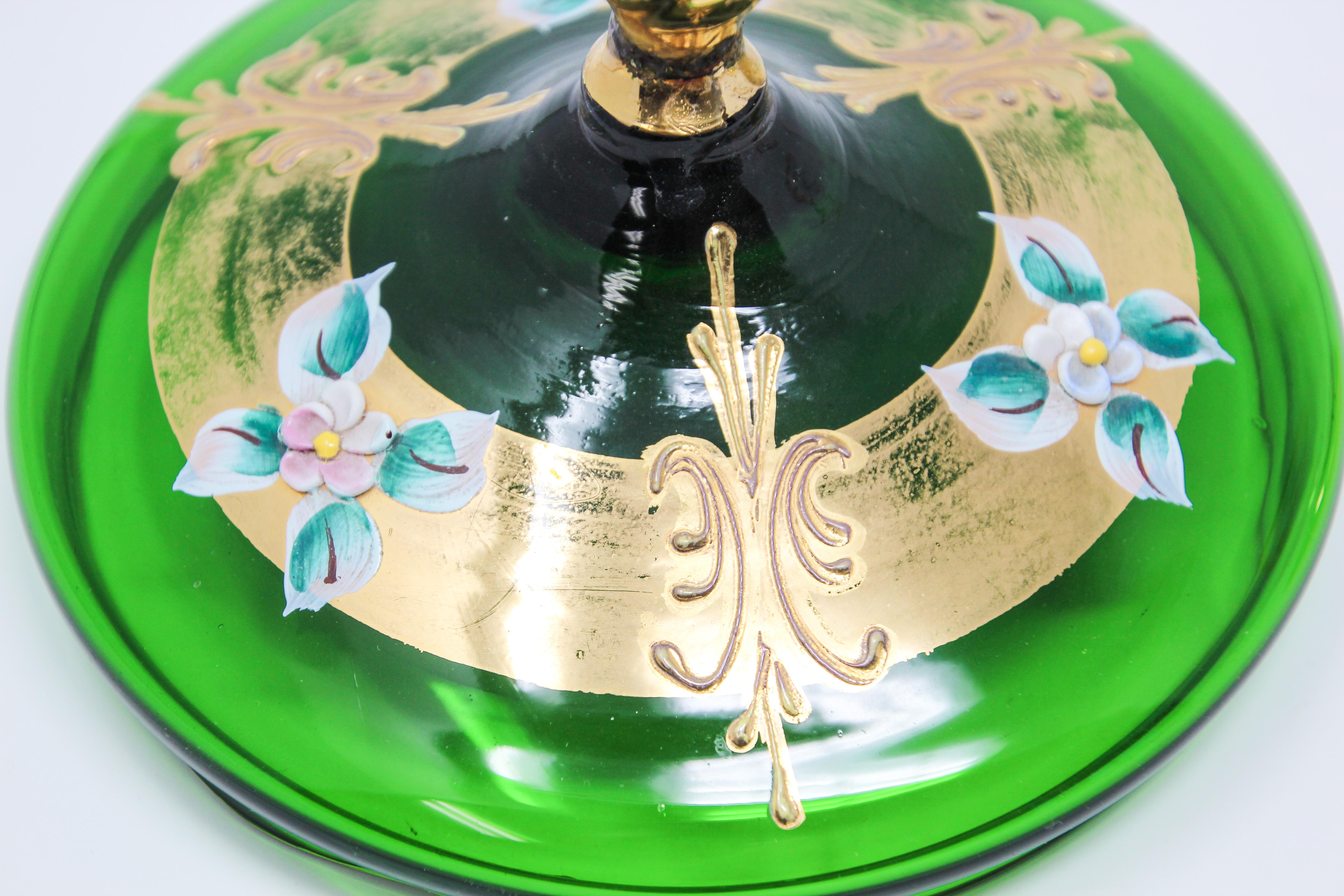 Bohemian Emerald Green Glass Bonbonniere Dish 5