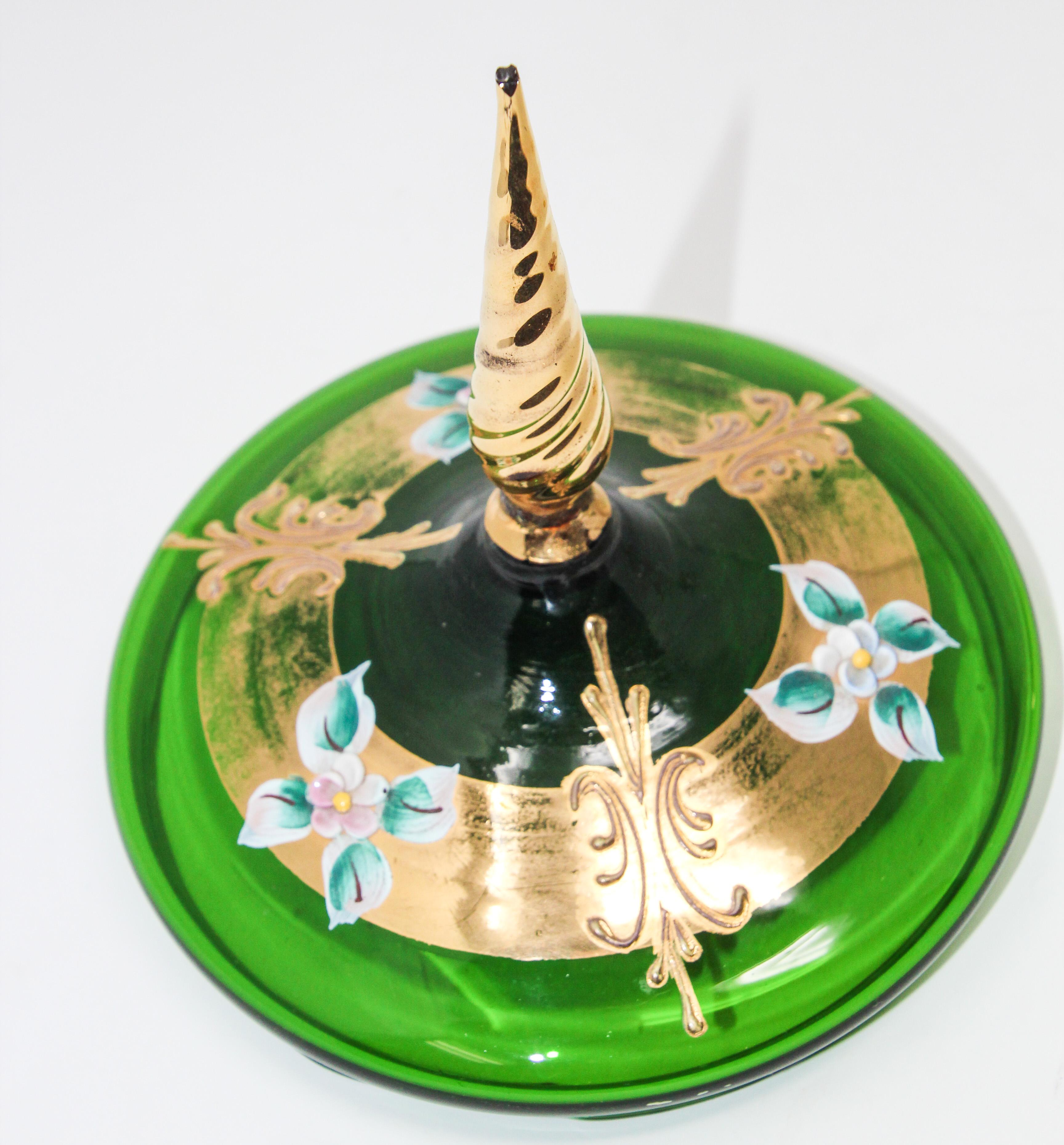 Bohemian Emerald Green Glass Bonbonniere Dish 7