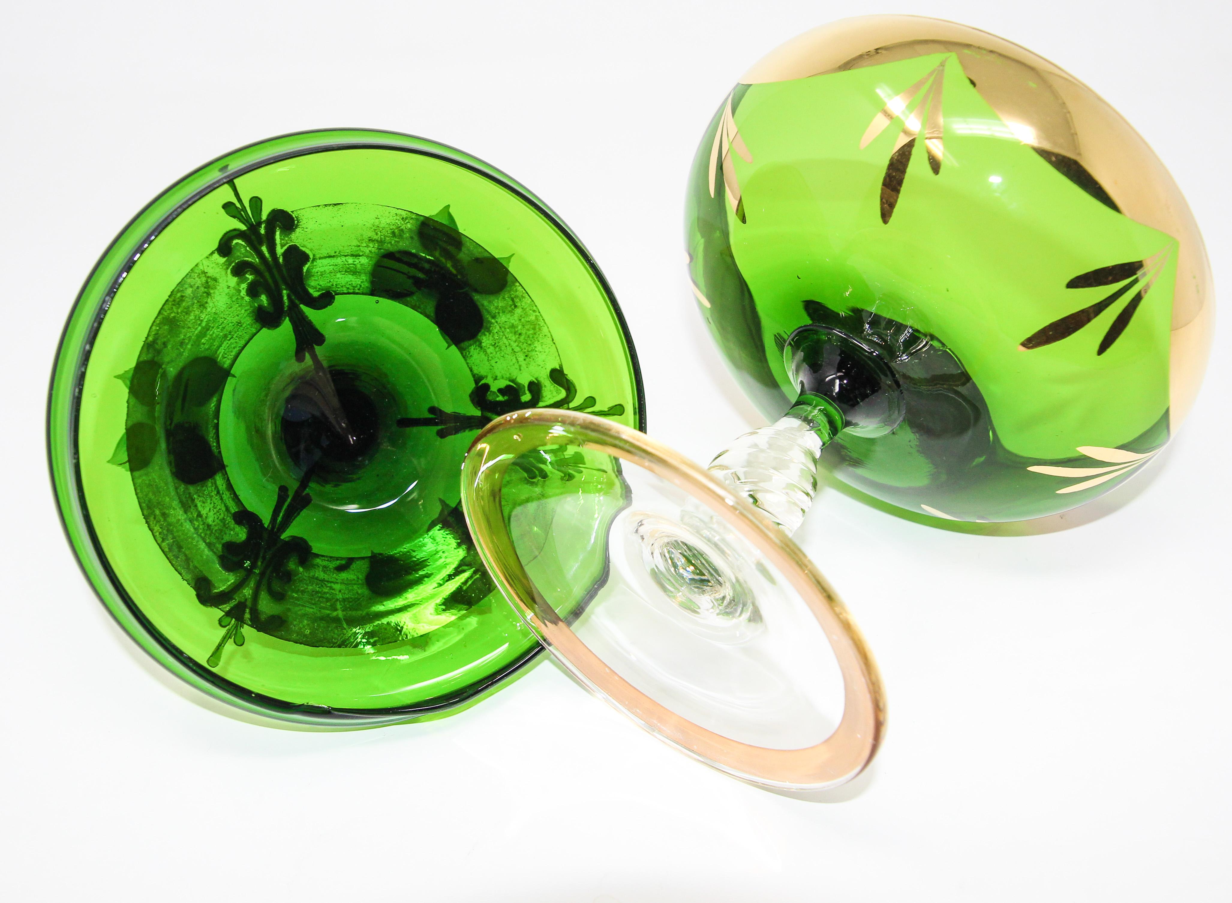 Bohemian Emerald Green Glass Bonbonniere Dish 8