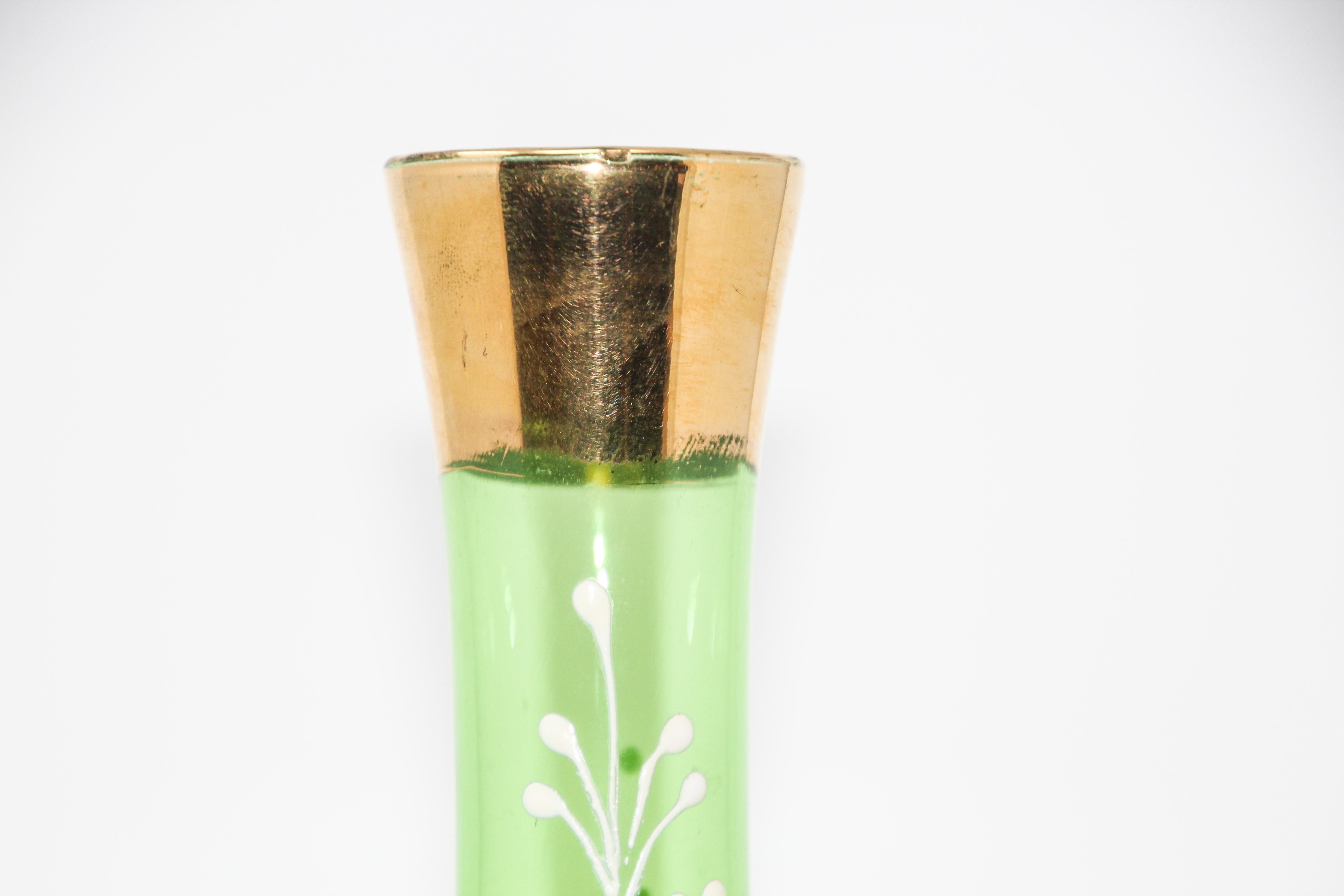 20th Century Bohemian Emerald Green Glass Gilded For Sale