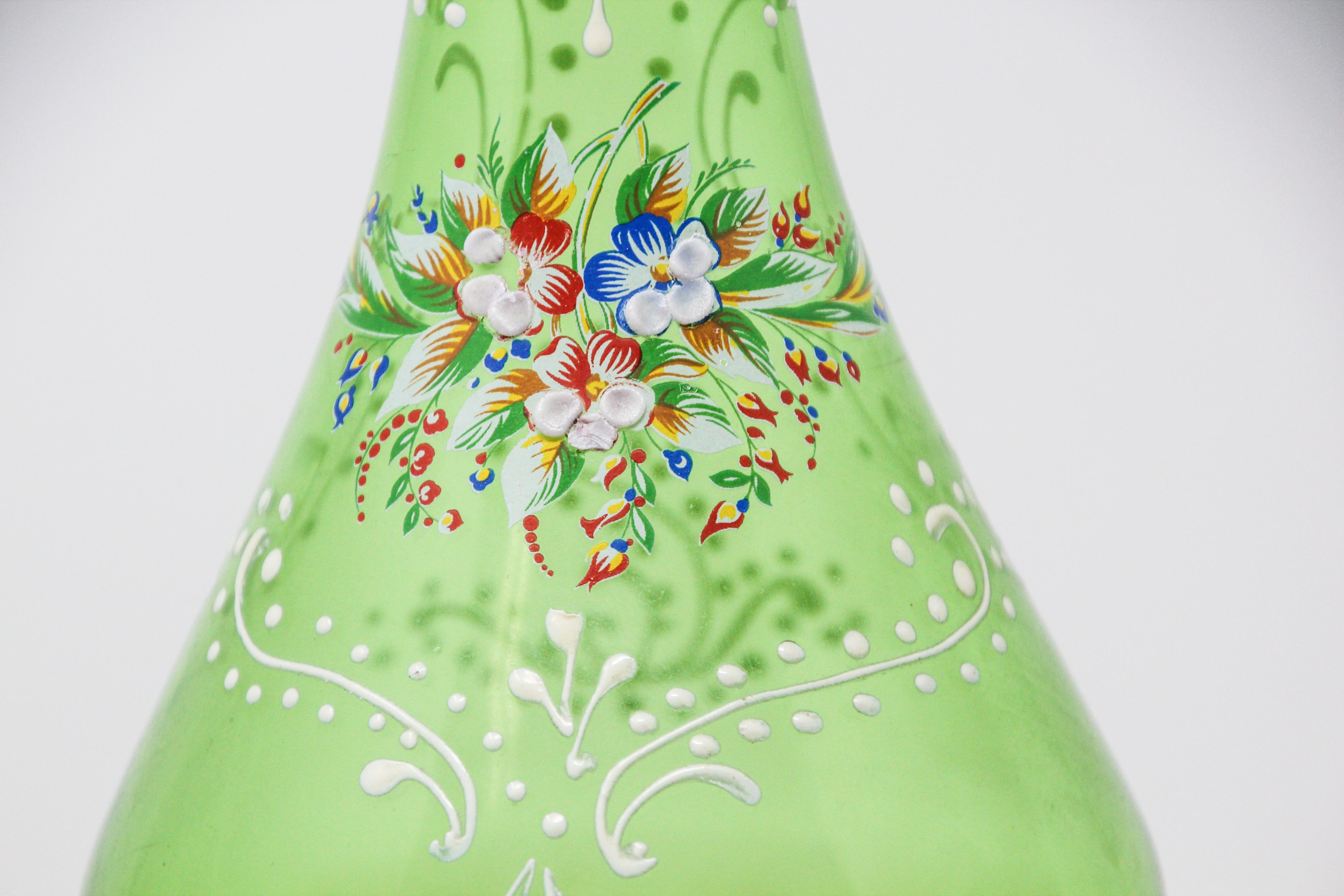 green bohemian glass vase