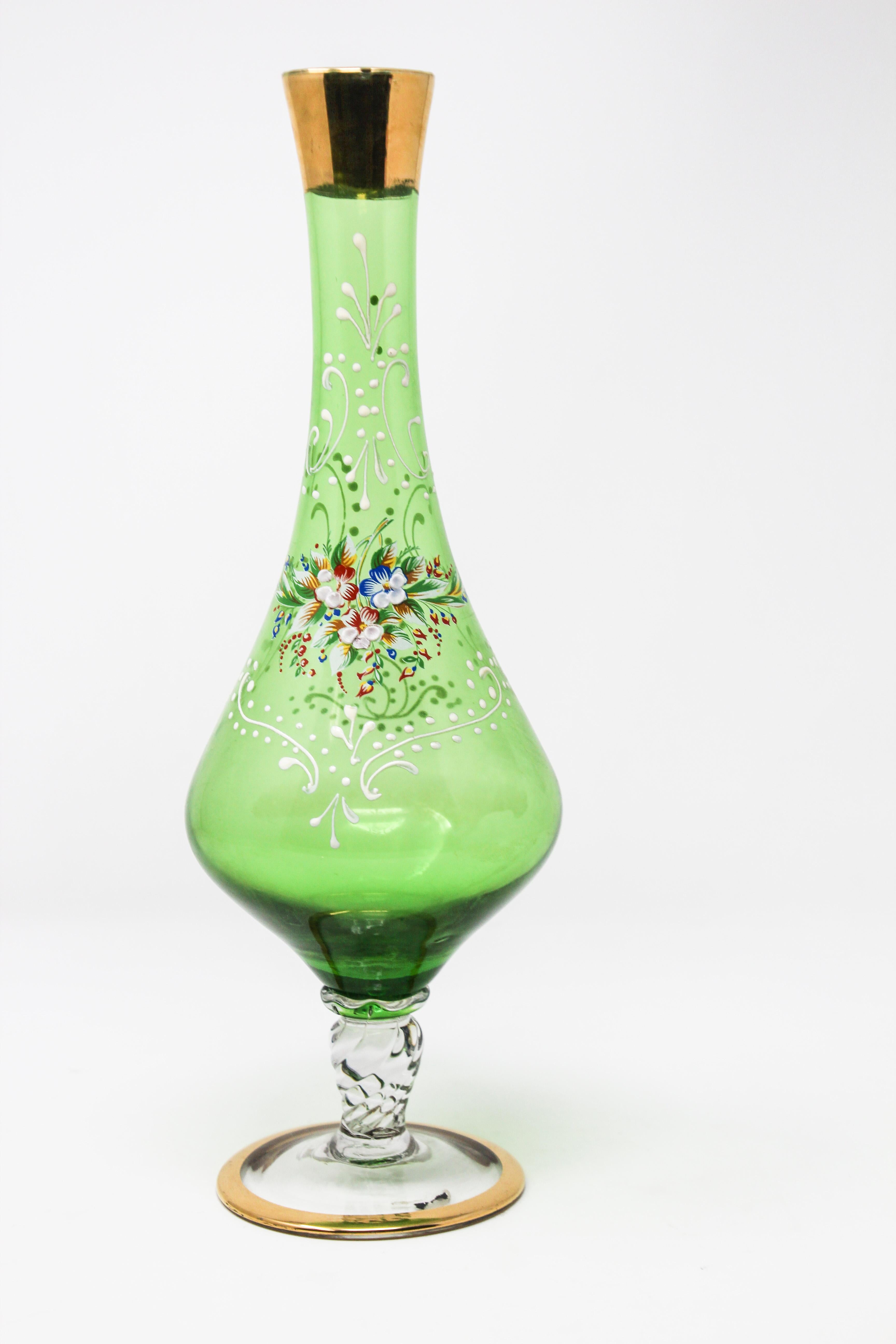 Czech Bohemian Emerald Green Glass Gilded For Sale