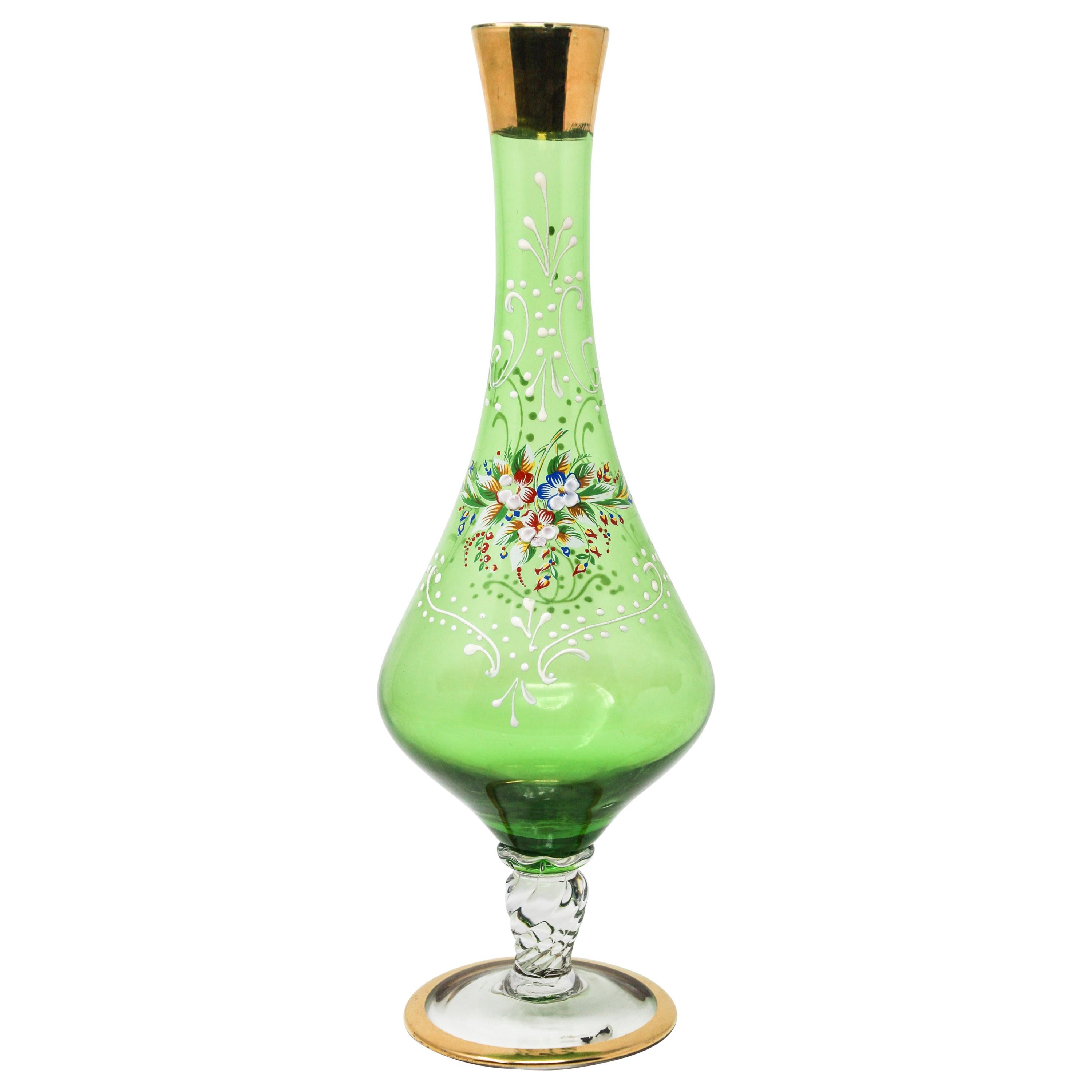 Bohemian Emerald Green Glass Gilded