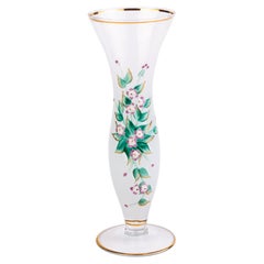 Antique Bohemian Enamel Painted Opaline Glass Vase 