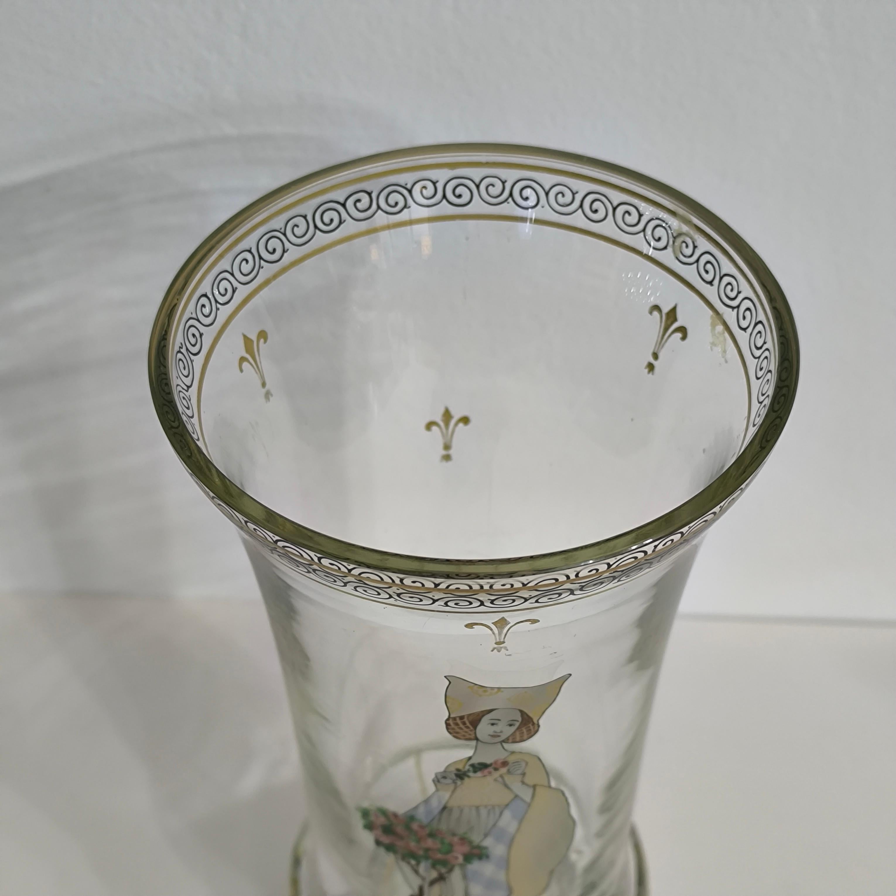 Bohemian Enameled Glass Pedestal Vase by Paul Thomas for Haida, Steinschonau For Sale 7