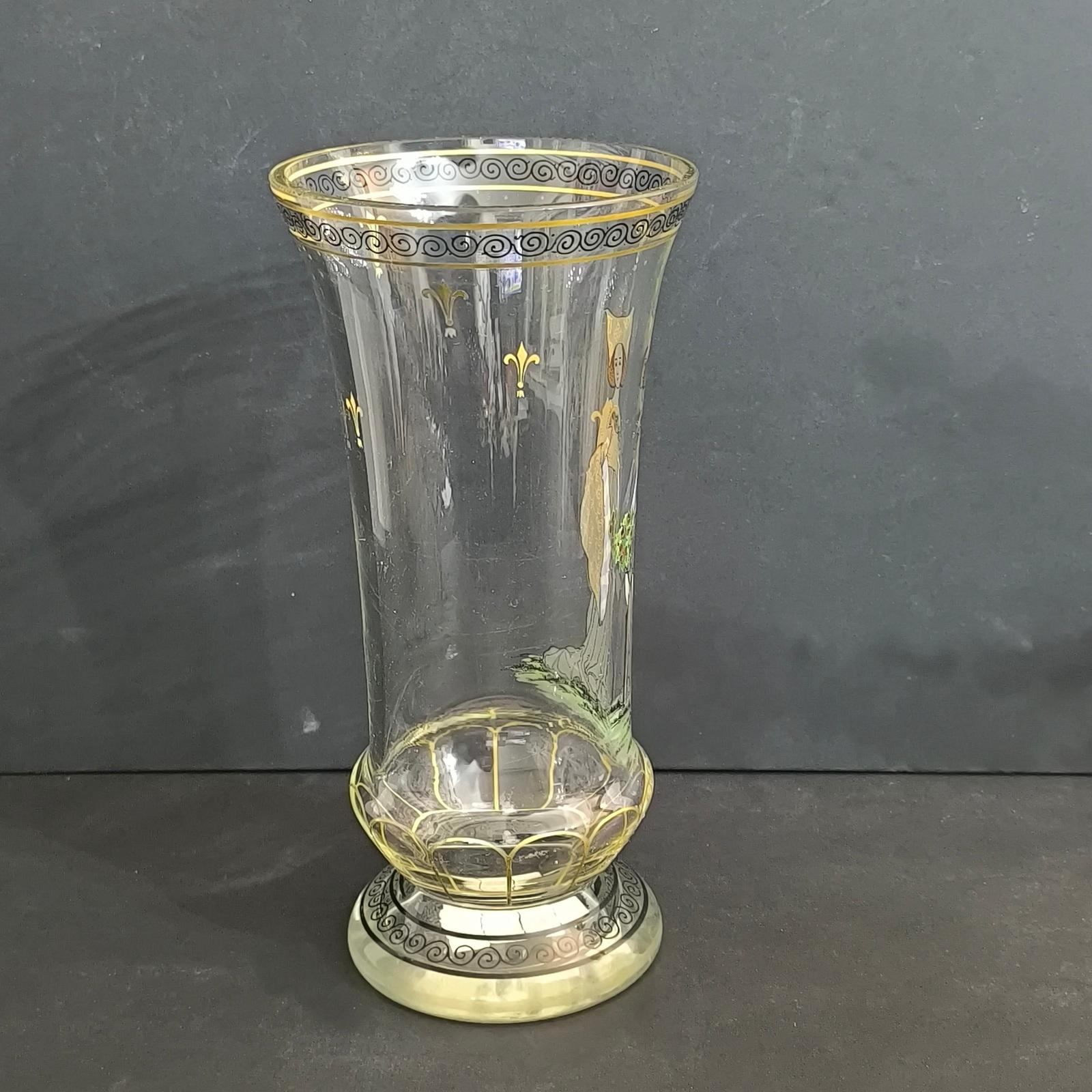 Bohemian Enameled Glass Pedestal Vase by Paul Thomas for Haida, Steinschonau For Sale 10