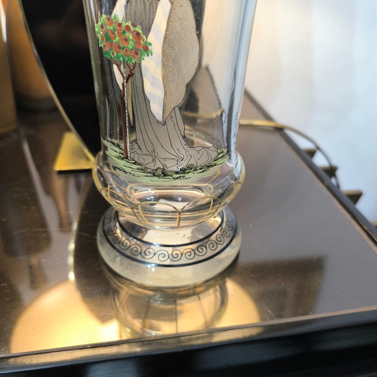 European Bohemian Enameled Glass Pedestal Vase by Paul Thomas for Haida, Steinschonau For Sale
