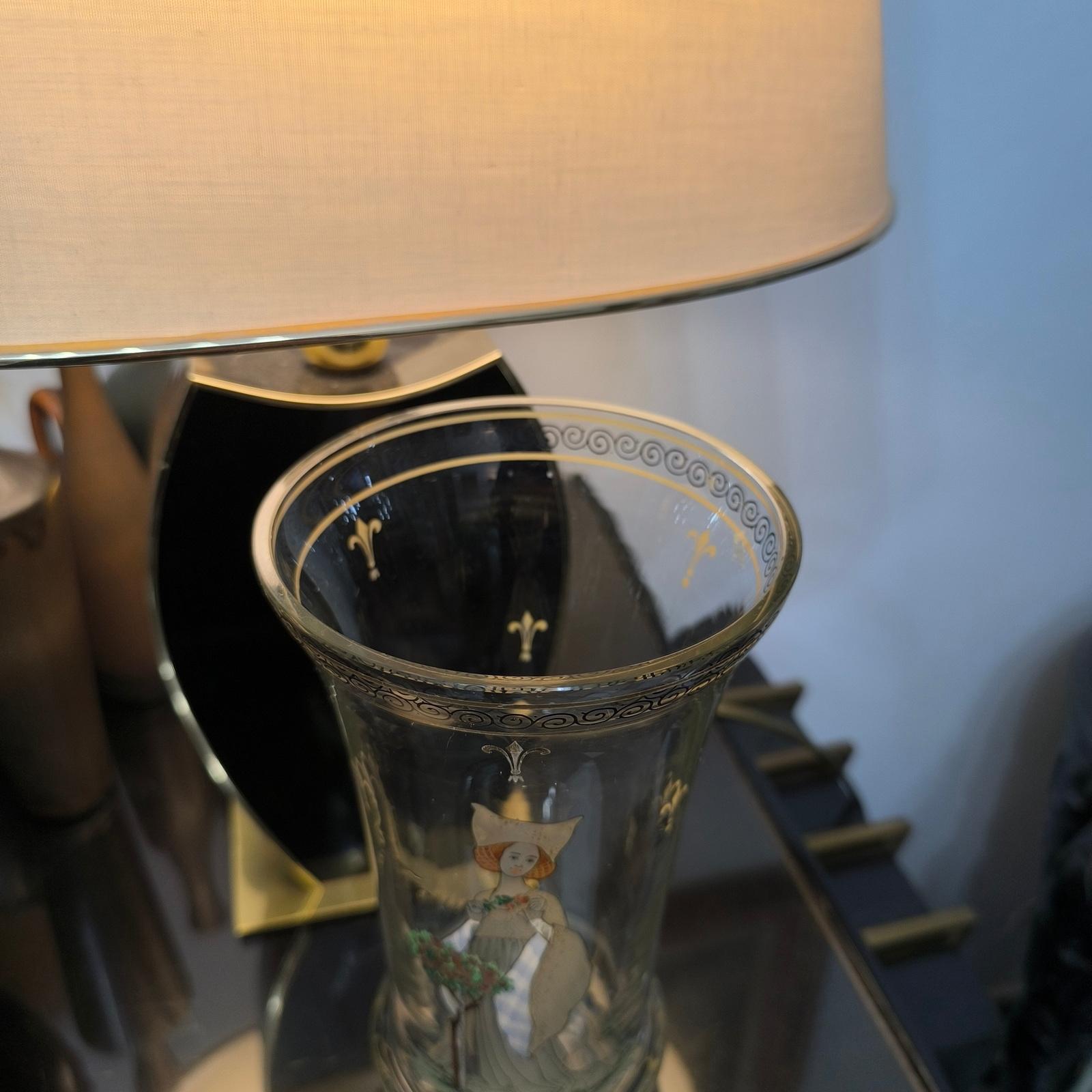 Bohemian Enameled Glass Pedestal Vase by Paul Thomas for Haida, Steinschonau In Good Condition For Sale In Bochum, NRW