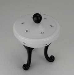 Bohemian Enamelled Loetz White Tango Glass Box and Cover by Dagobert Peche