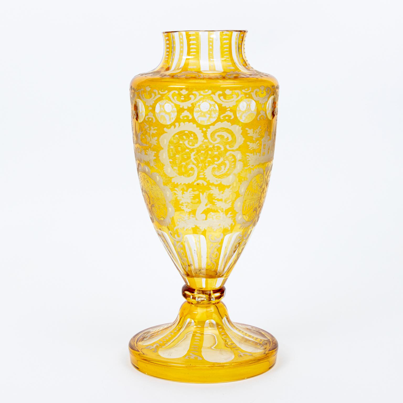 Bohemian Etched Vase Clear to Yellow For Sale 2
