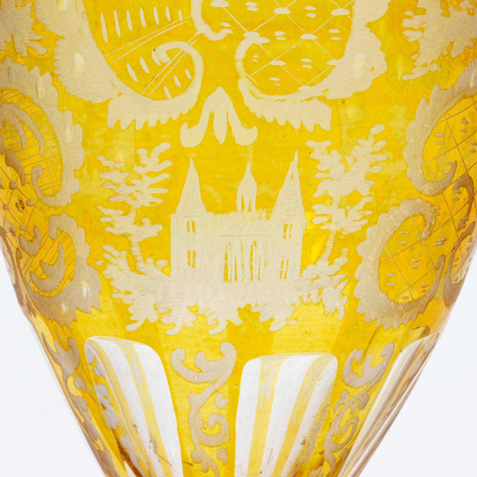 Bohemian Etched Vase Clear to Yellow For Sale 3