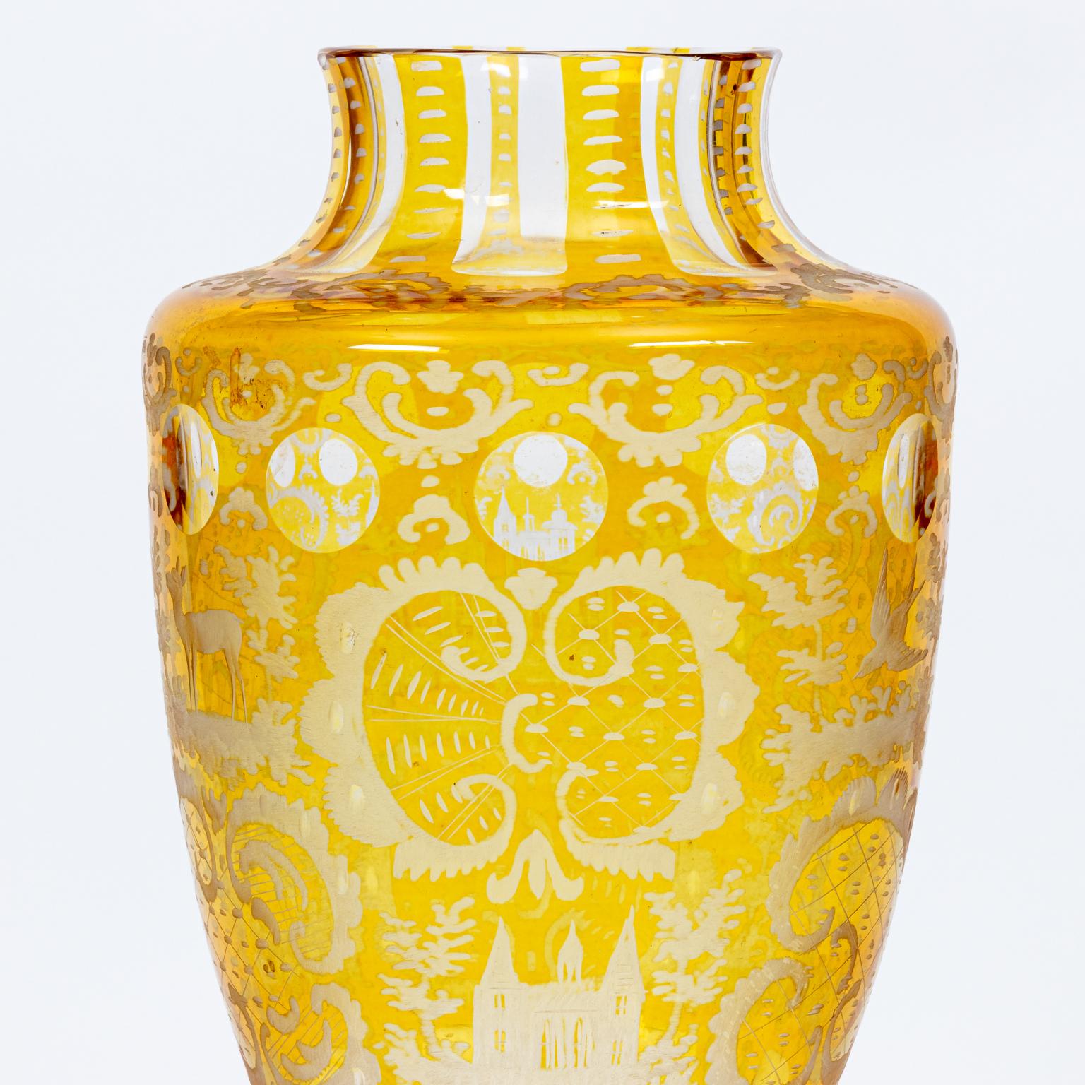 Bohemian Etched Vase Clear to Yellow For Sale 4