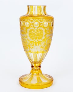 Bohemian Etched Vase Clear to Yellow