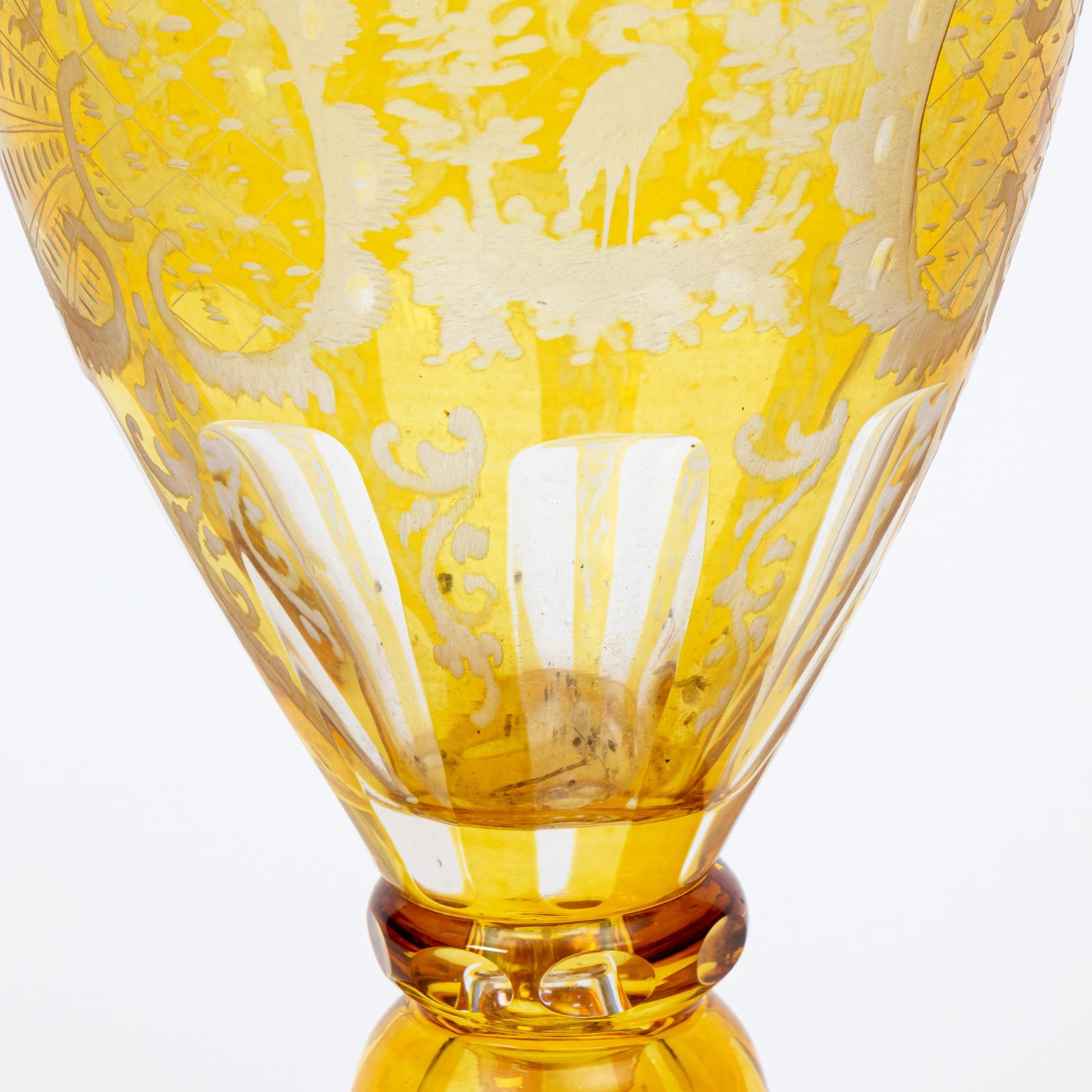 Bohemian Etched Vase Clear to Yellow For Sale 1