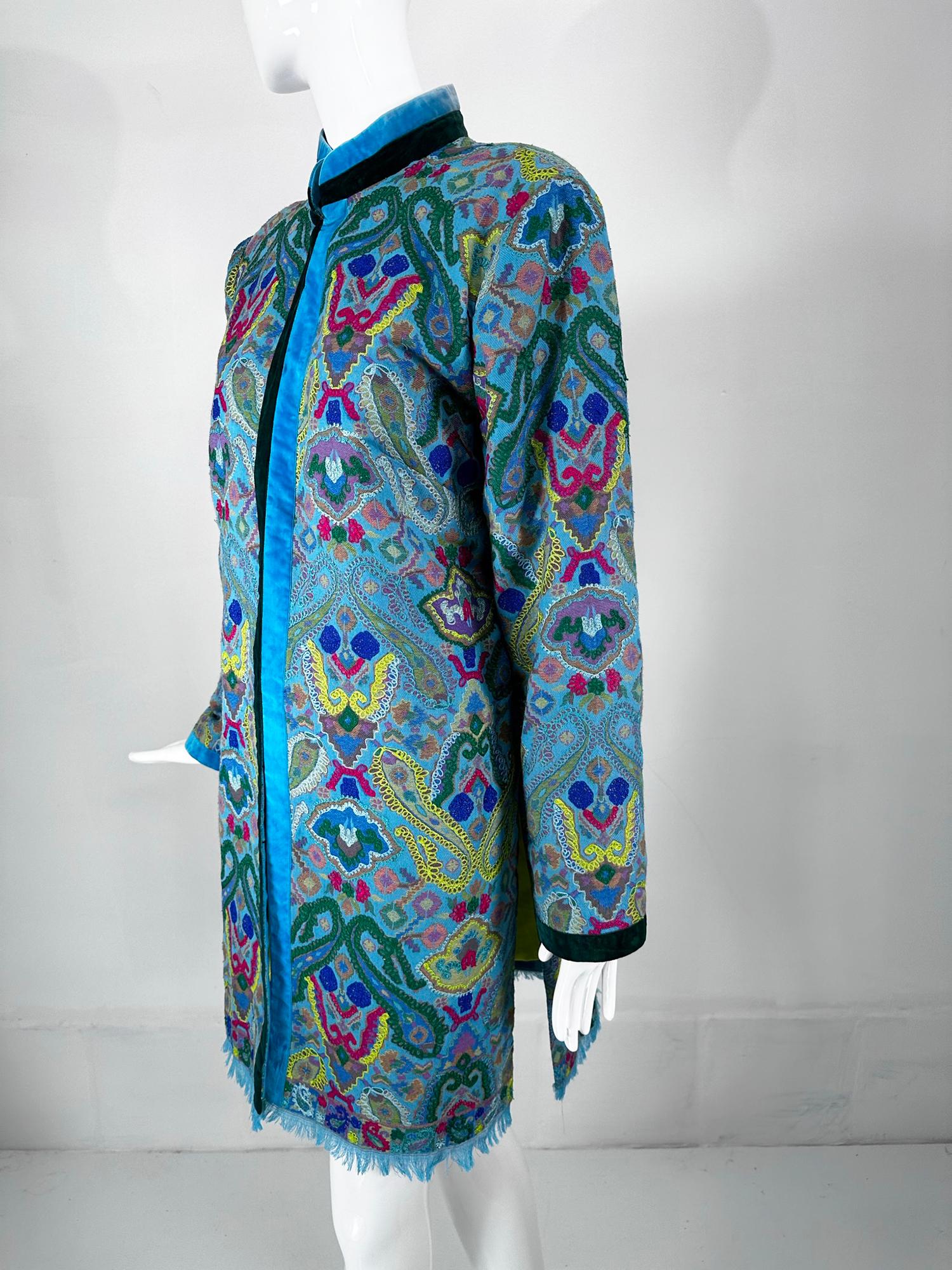 Bohemian Ethnic Woven & Embroidered Wool Fringe Hem Coat  8