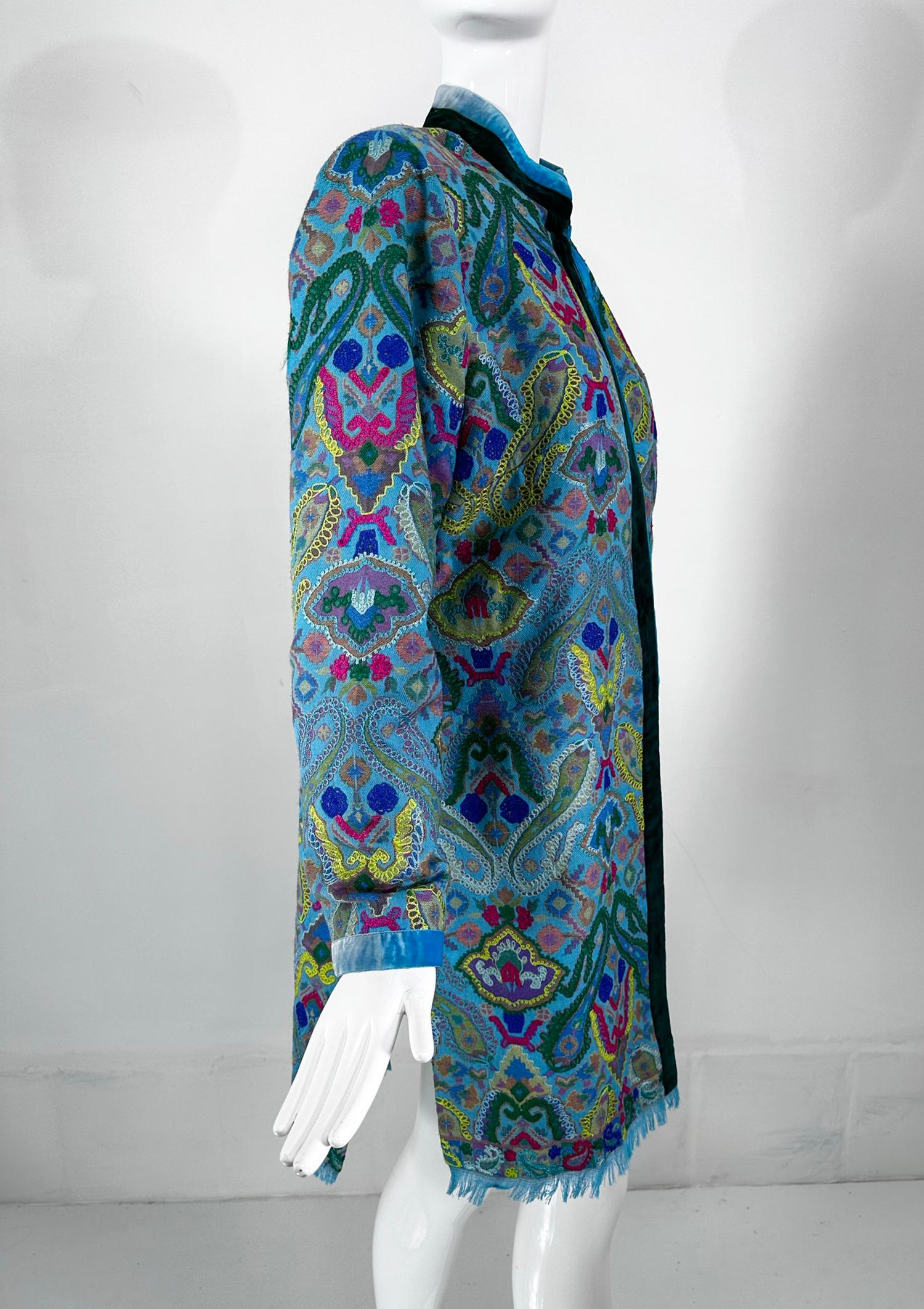 Women's Bohemian Ethnic Woven & Embroidered Wool Fringe Hem Coat 